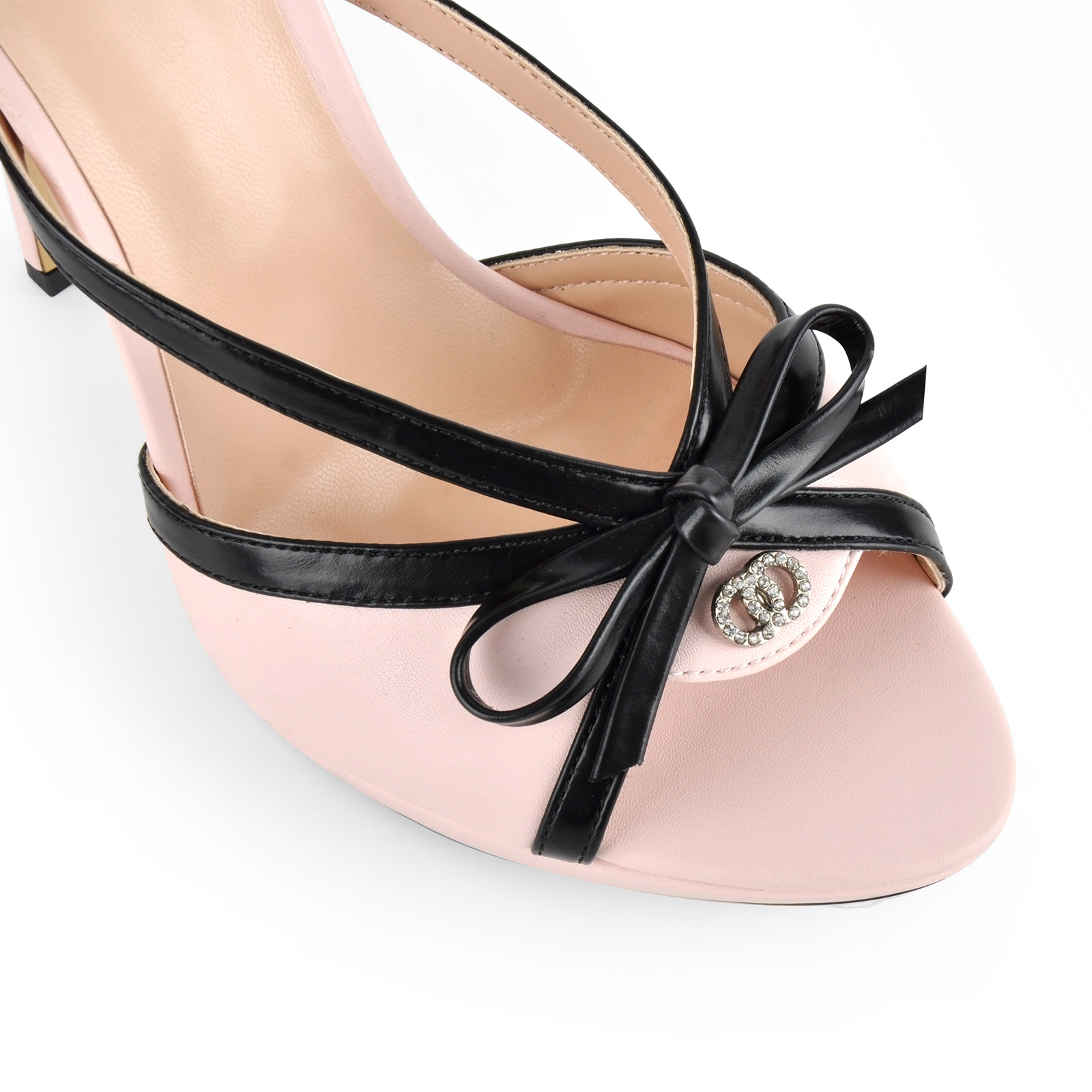 Bow Round Toe Rhinestone Ankle Strap Sandals