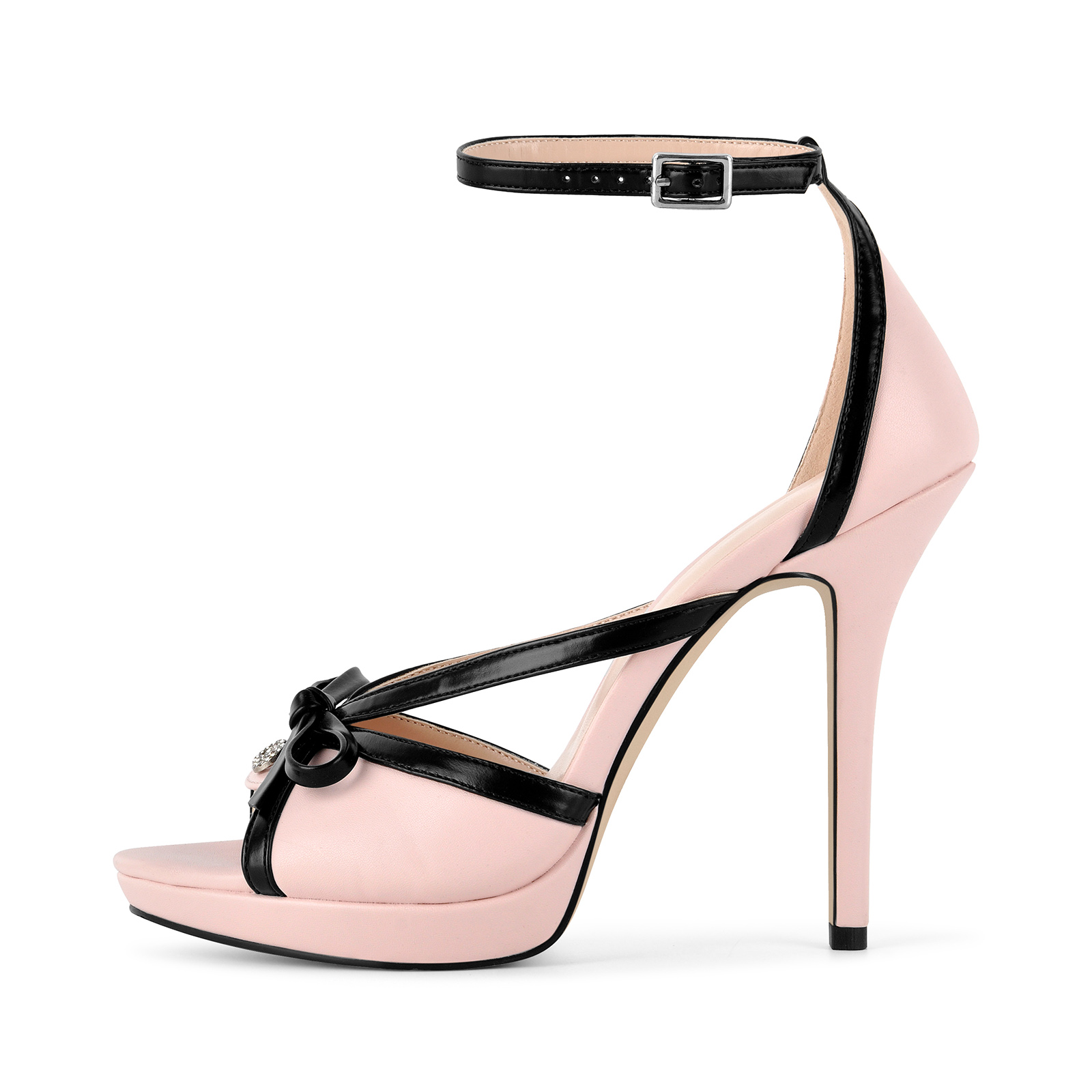 Bow Round Toe Rhinestone Ankle Strap Sandals