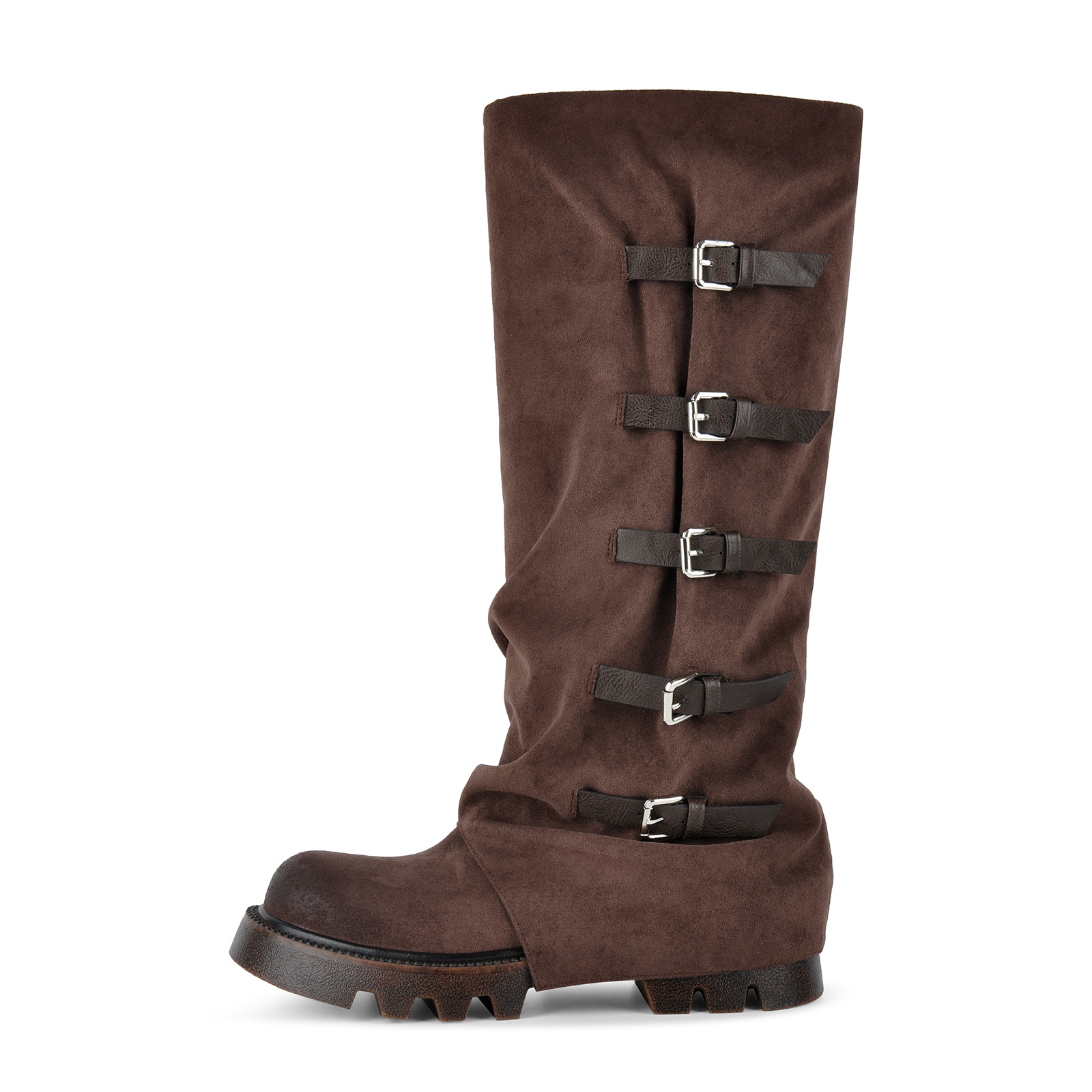Suede Platform Multi Buckles Knee High Boots