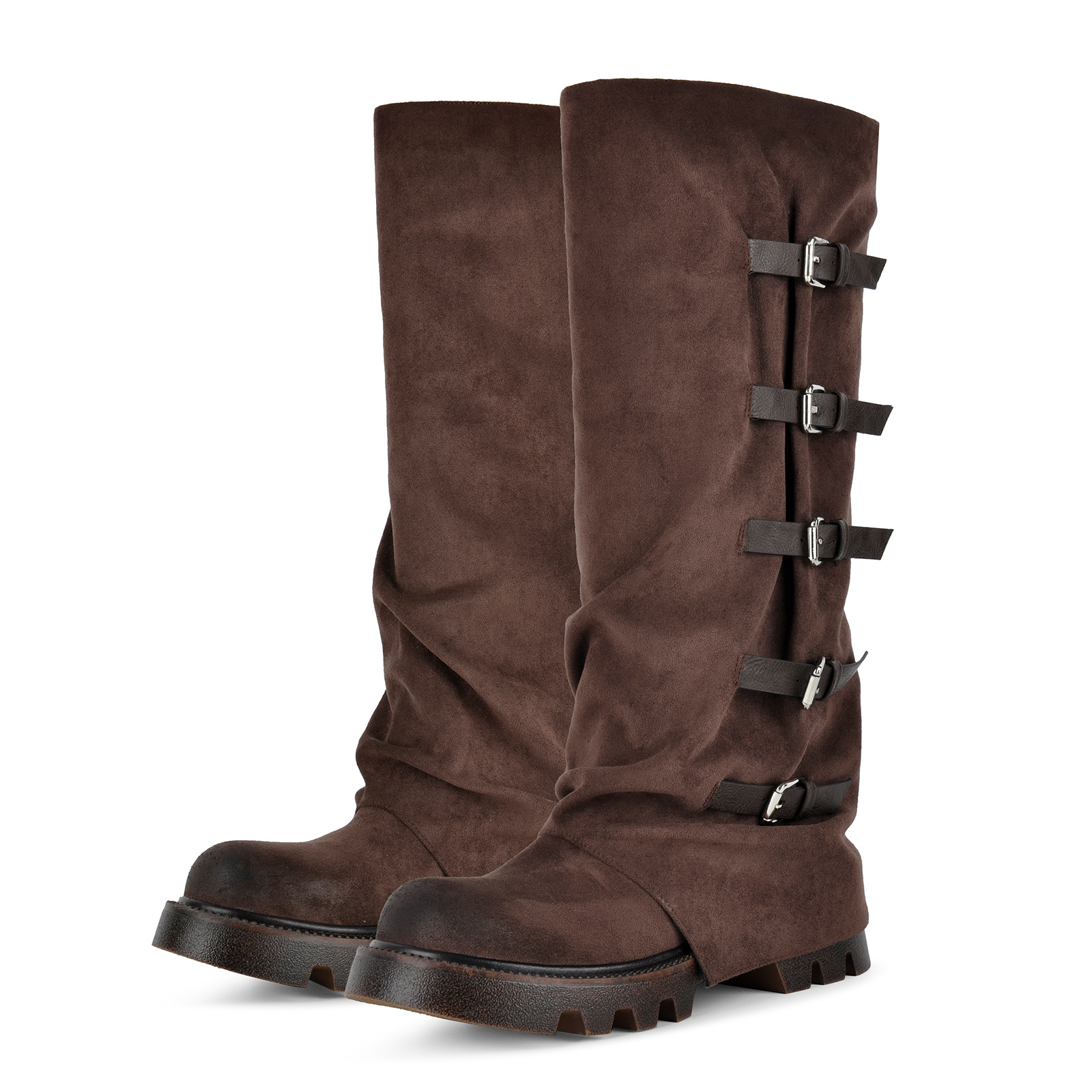 Suede Platform Multi Buckles Knee High Boots