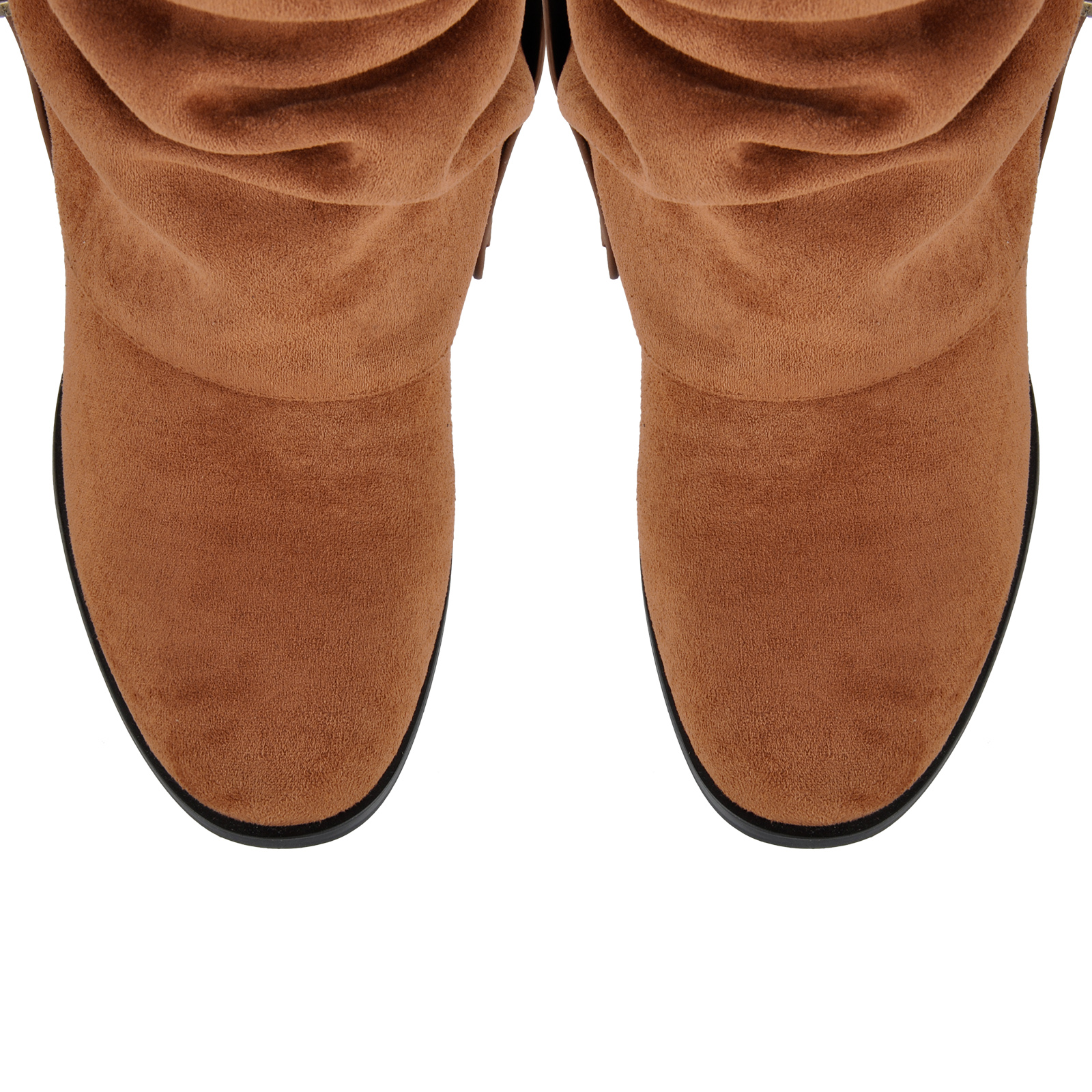 Suede Ruched Buckle Strap Mid-Calf Boots