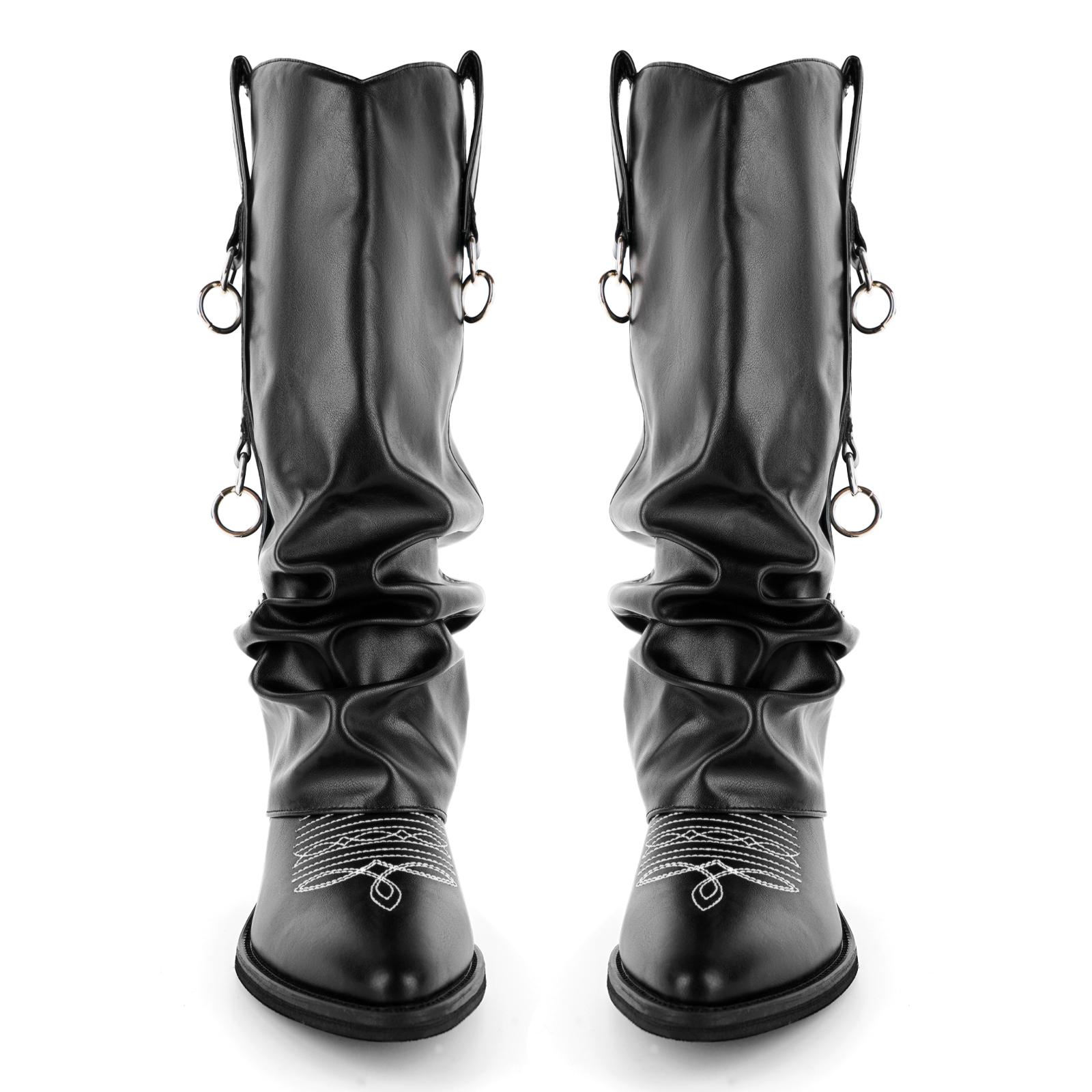 Ruched Metal Ring Western Knee High Boots