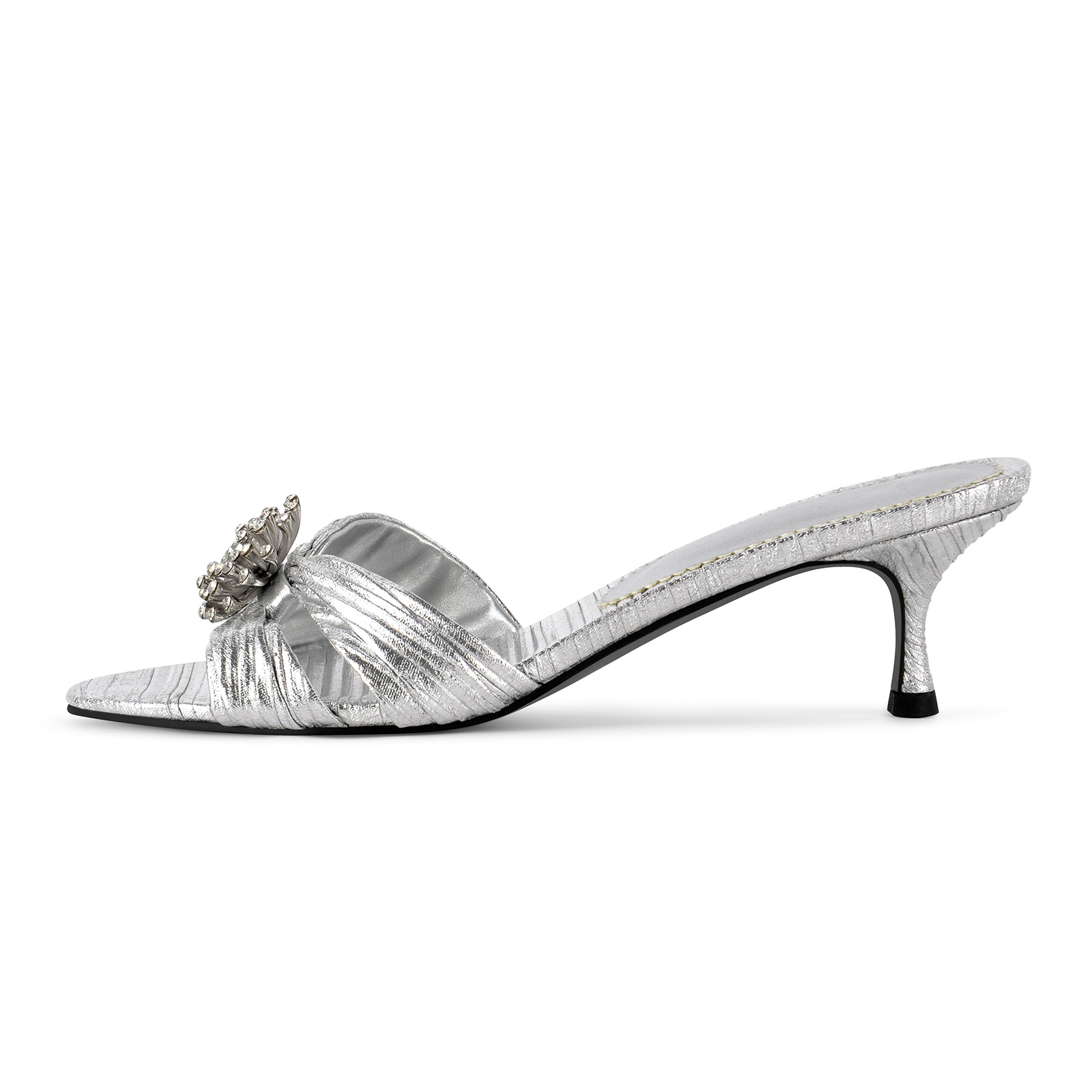 Round Toe Rhinestone Flower Kitten Heel Mules