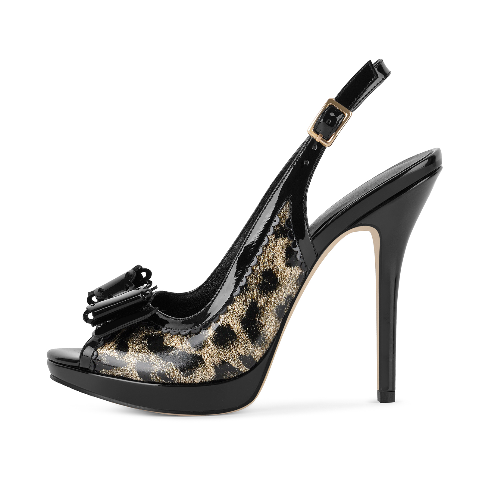 Bow Peep Toe Platform Leopard Slingback Pumps