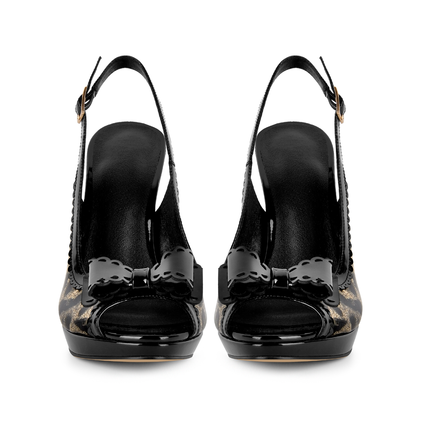 Bow Peep Toe Platform Leopard Slingback Pumps