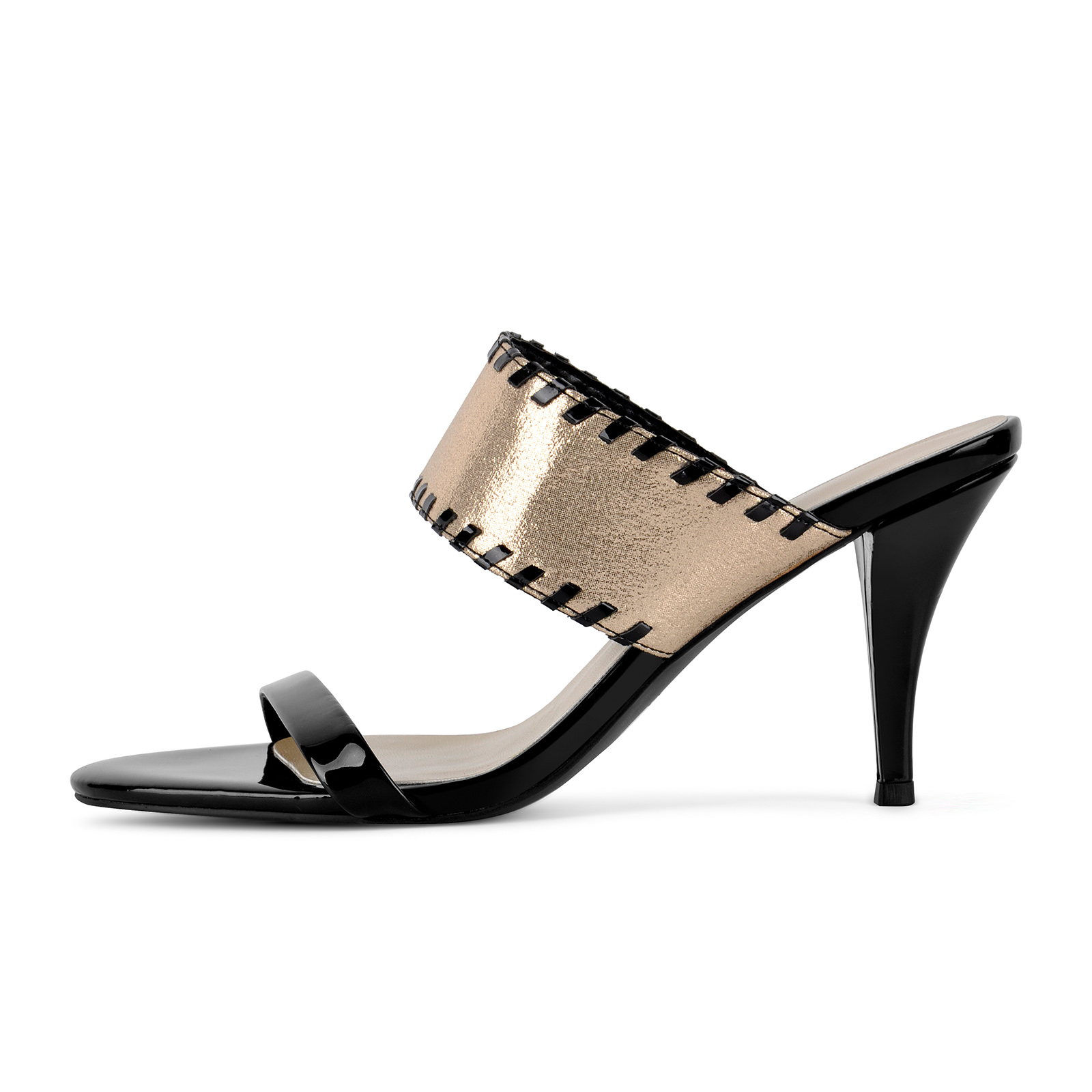 Round Toe Stitched Band Stiletto Mules