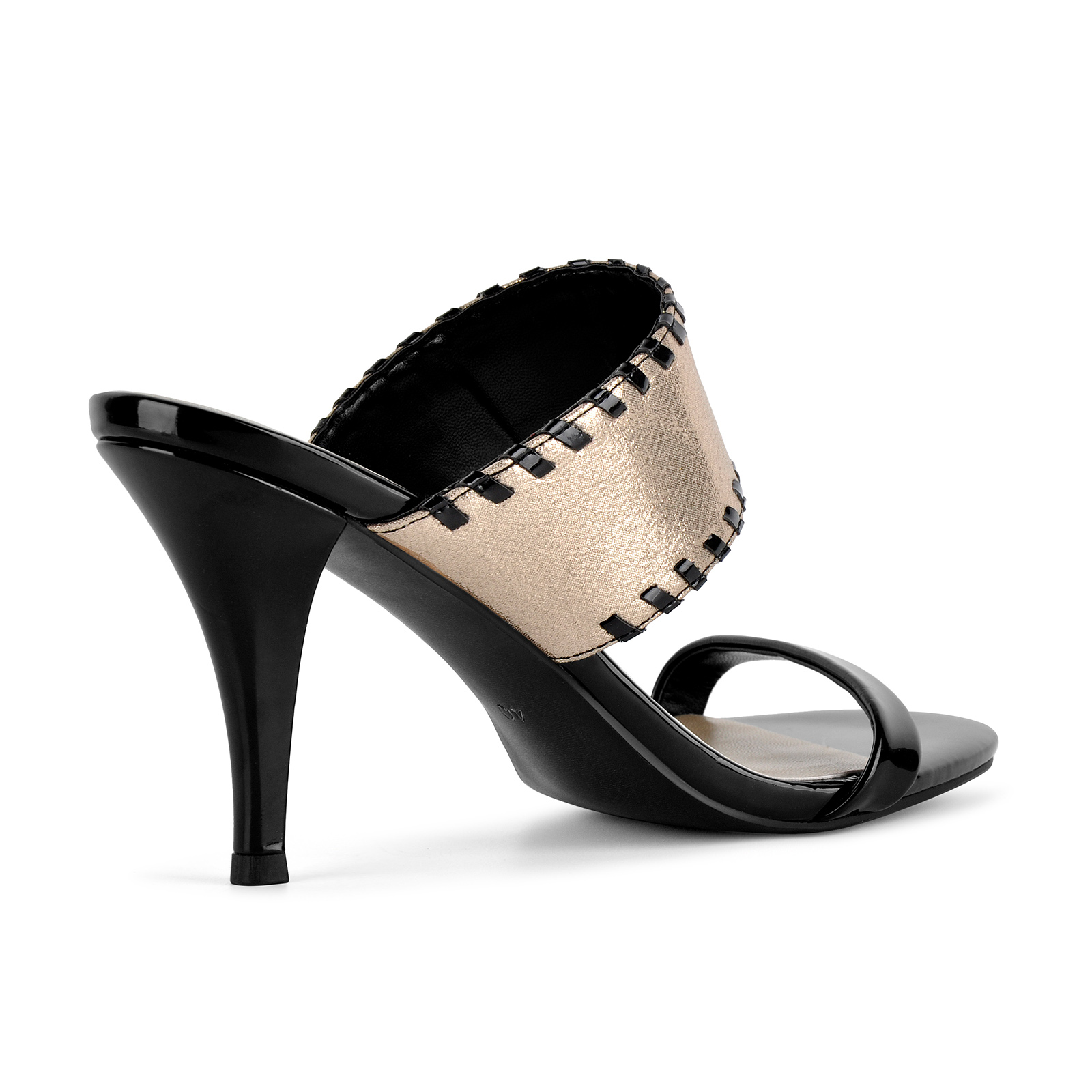 Round Toe Stitched Band Stiletto Mules