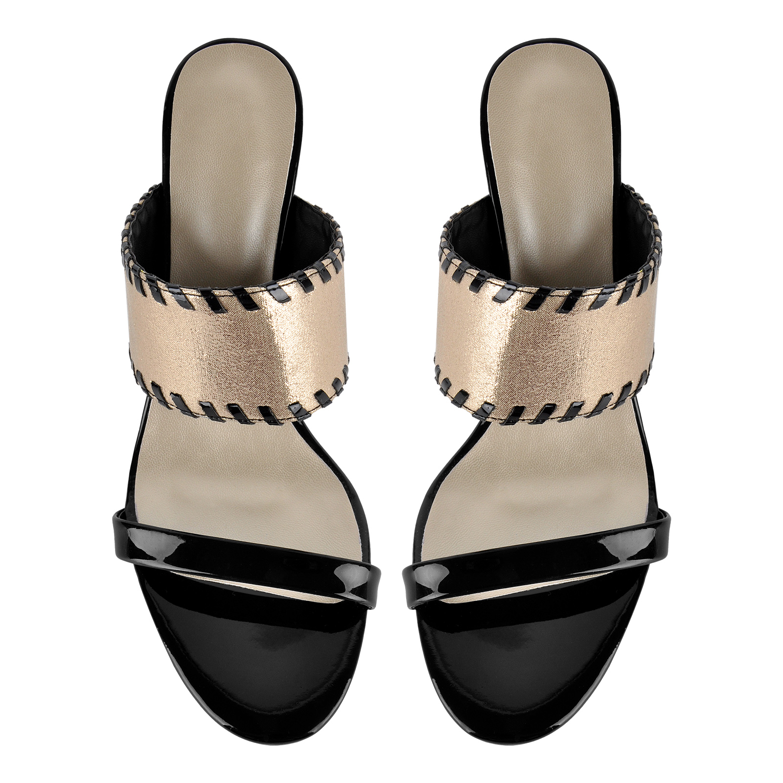 Round Toe Stitched Band Stiletto Mules