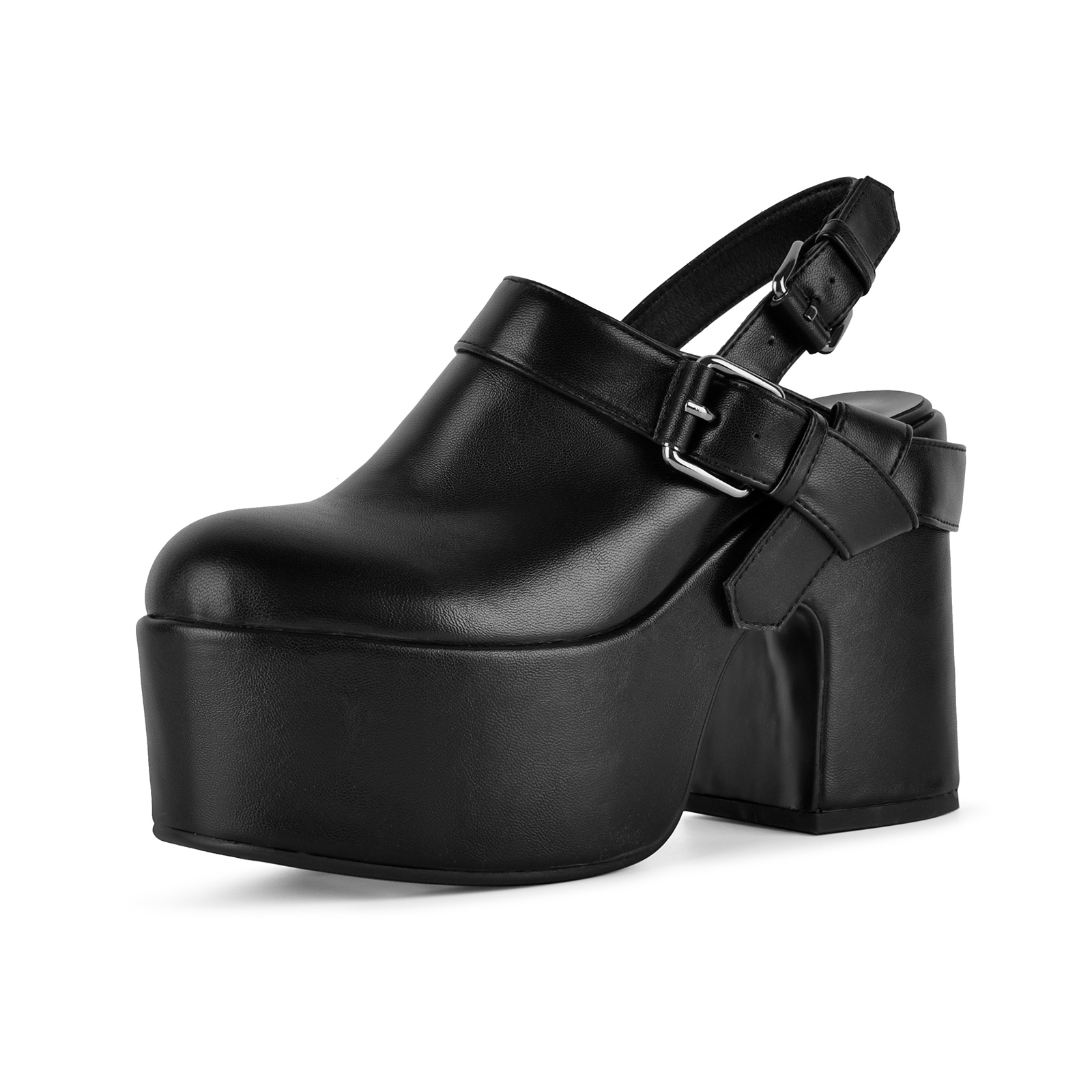 Platform Buckles Slingback Chunky Heel Pumps