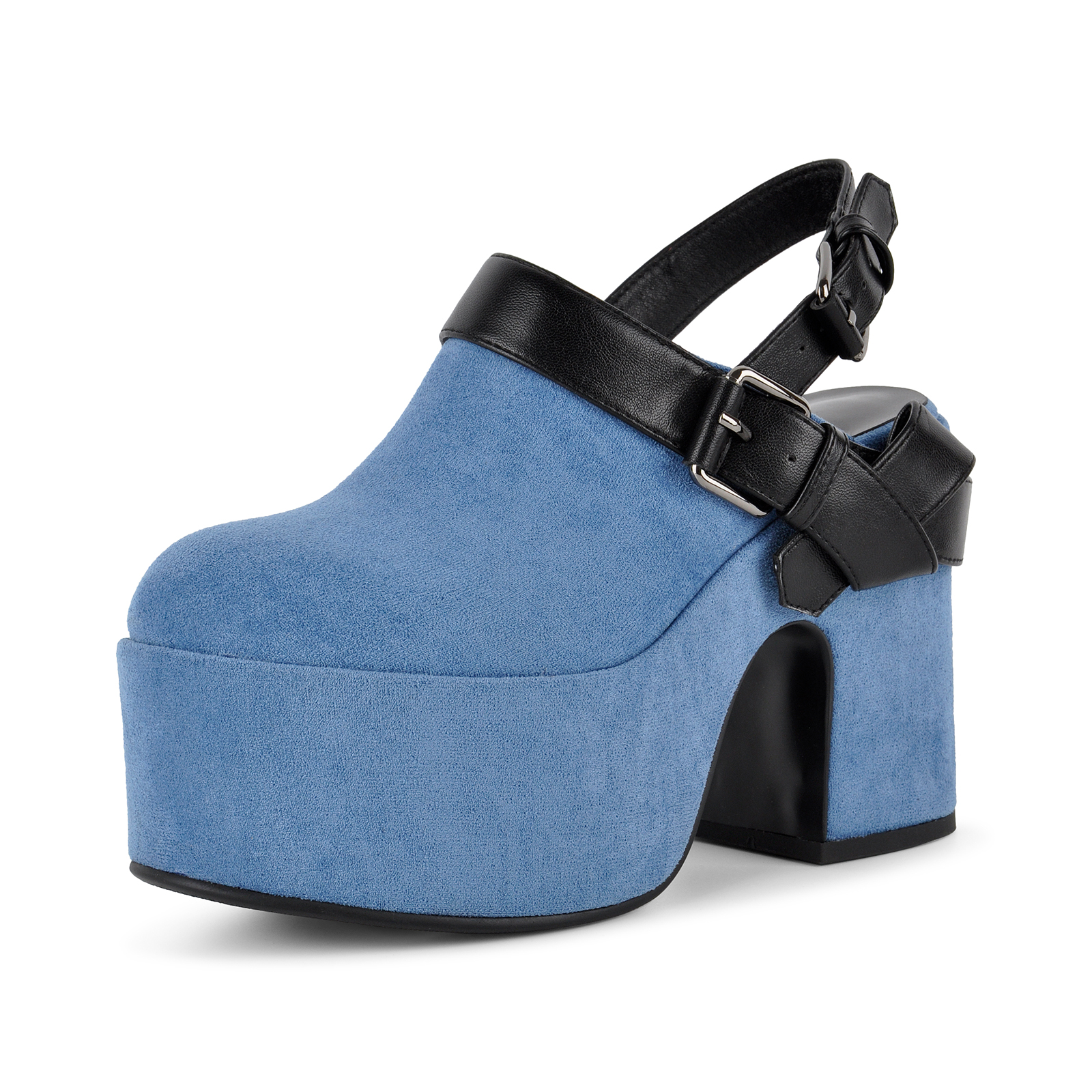 Platform Buckles Slingback Chunky Heel Pumps