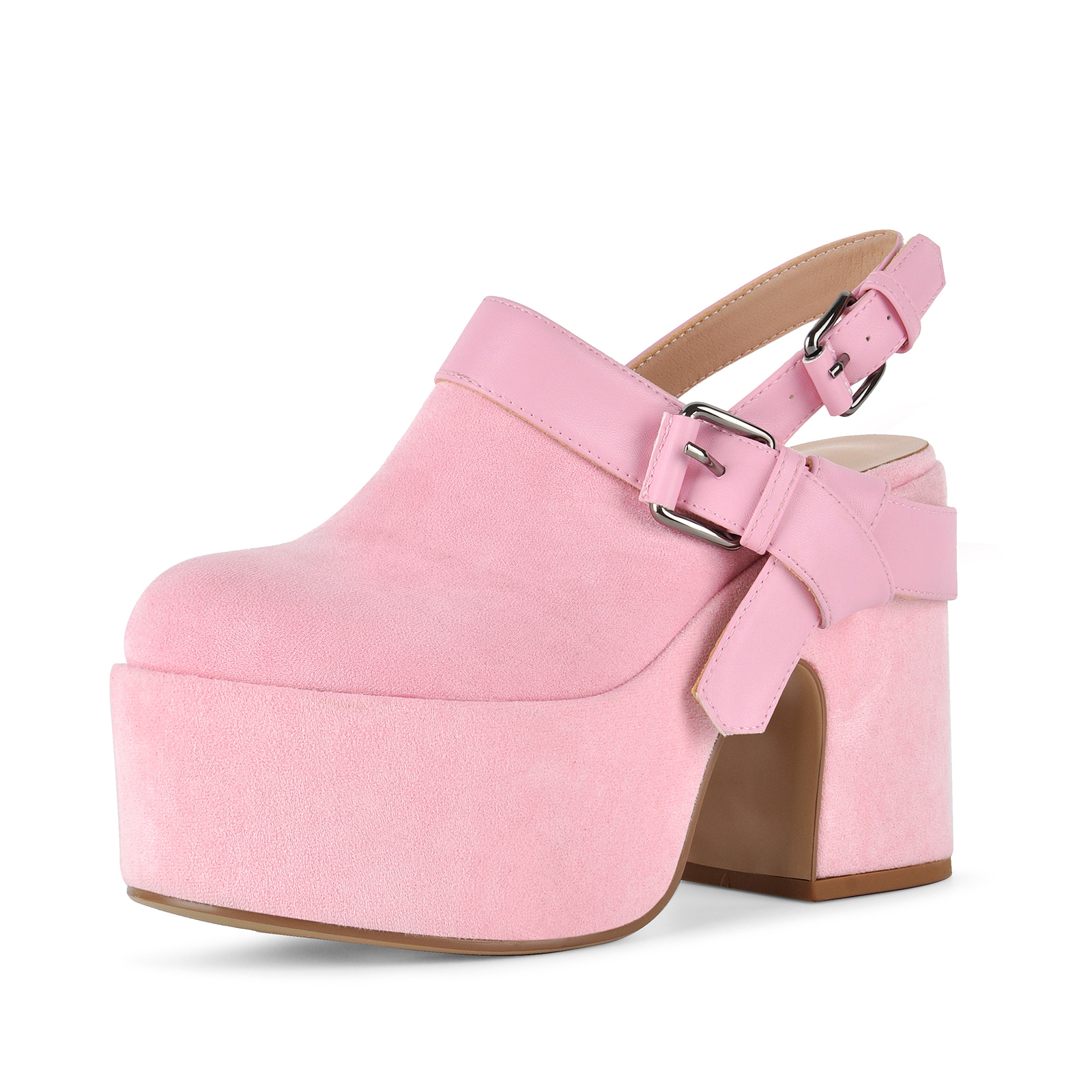 Platform Buckles Slingback Chunky Heel Pumps