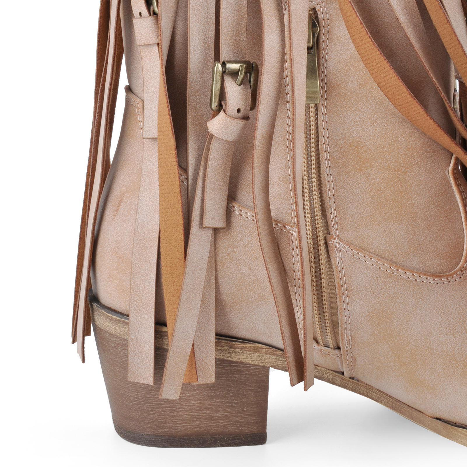 Pointed Toe Fringe Buckle Cowboy Ankle Boots