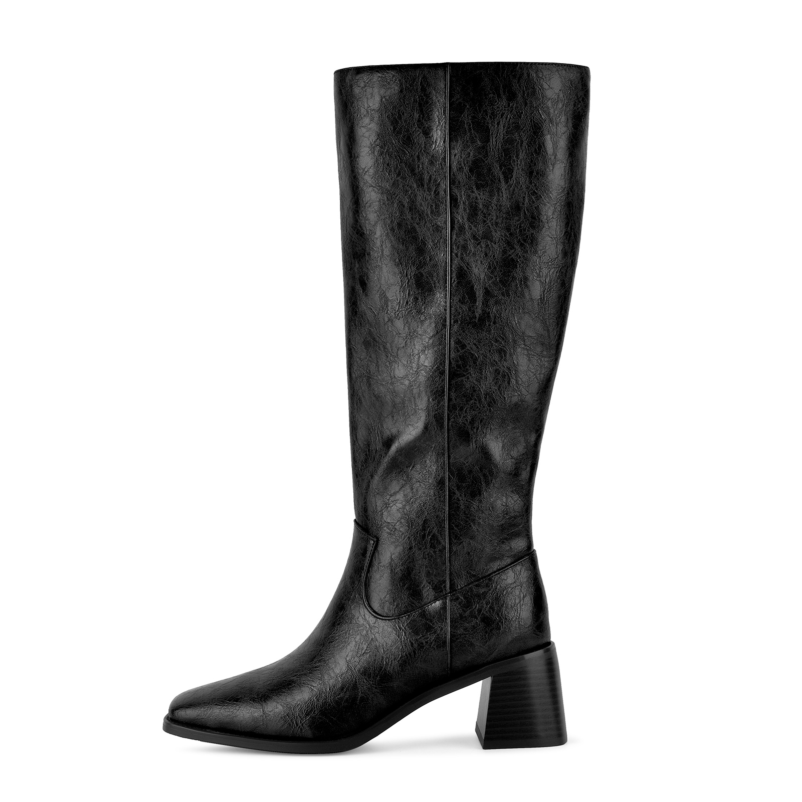 Square Toe Zipper Chunky Heel Knee High Boots