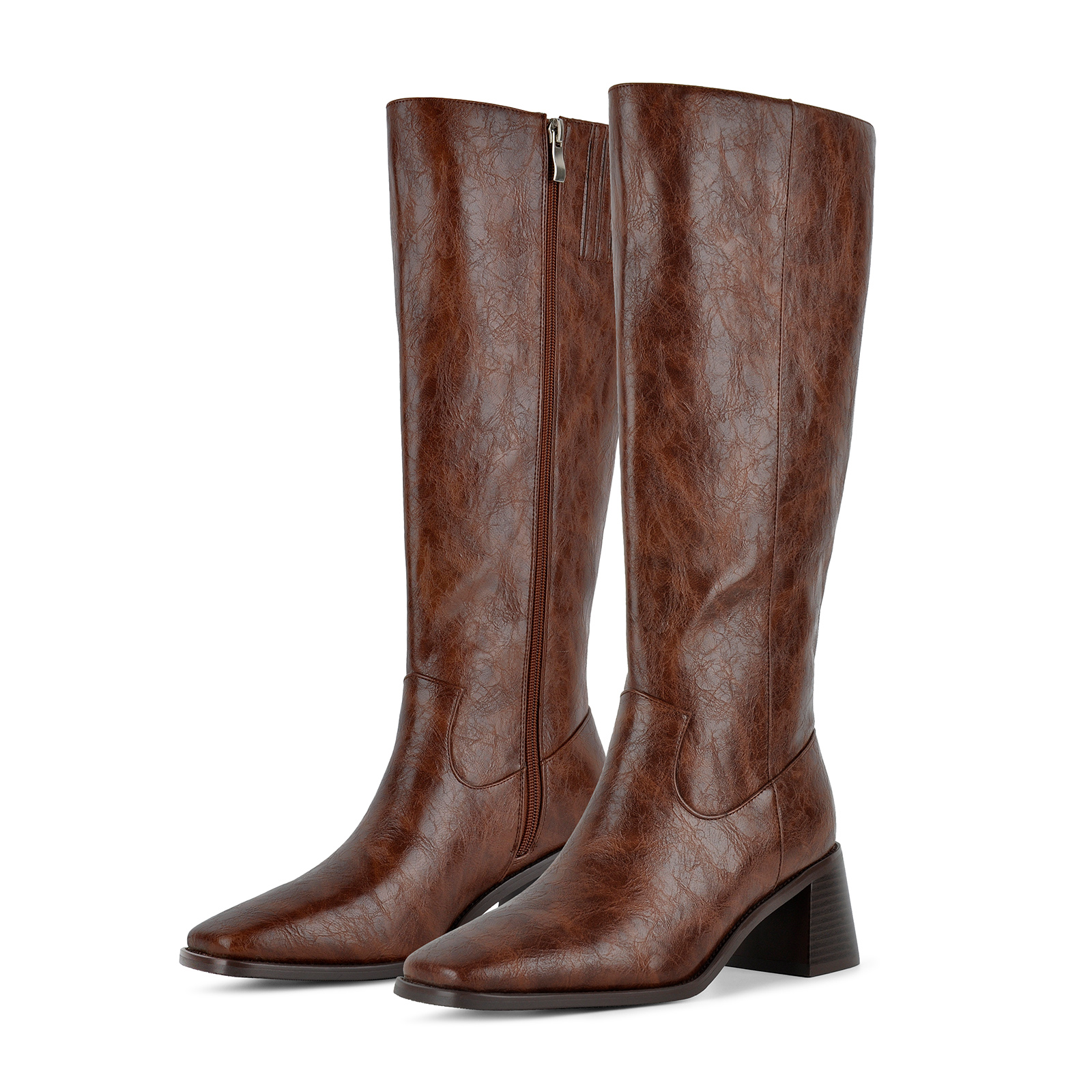 Square Toe Zipper Chunky Heel Knee High Boots