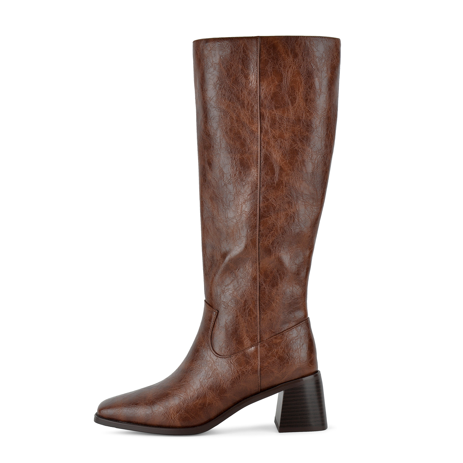 Square Toe Zipper Chunky Heel Knee High Boots