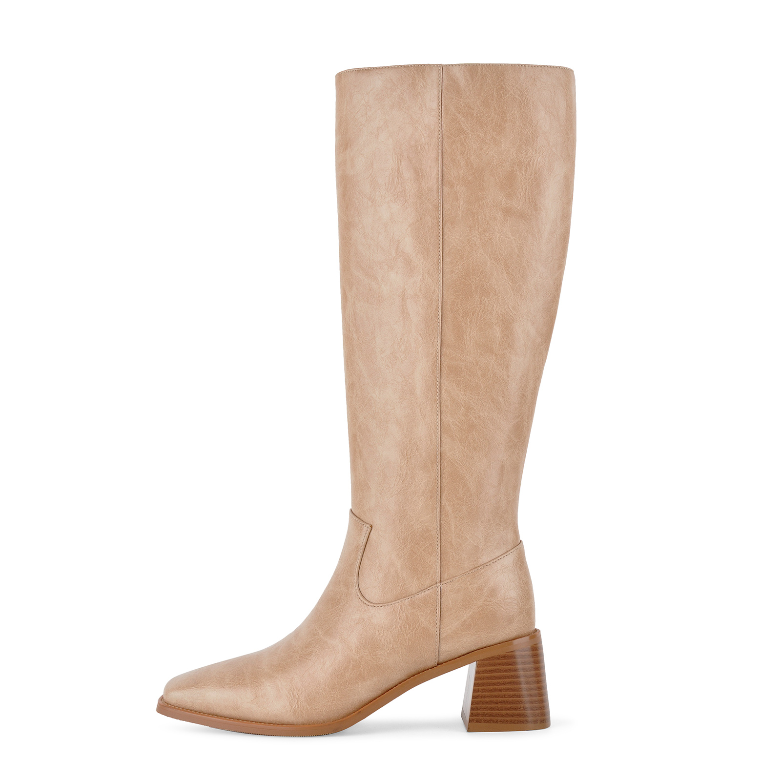 Square Toe Zipper Chunky Heel Knee High Boots