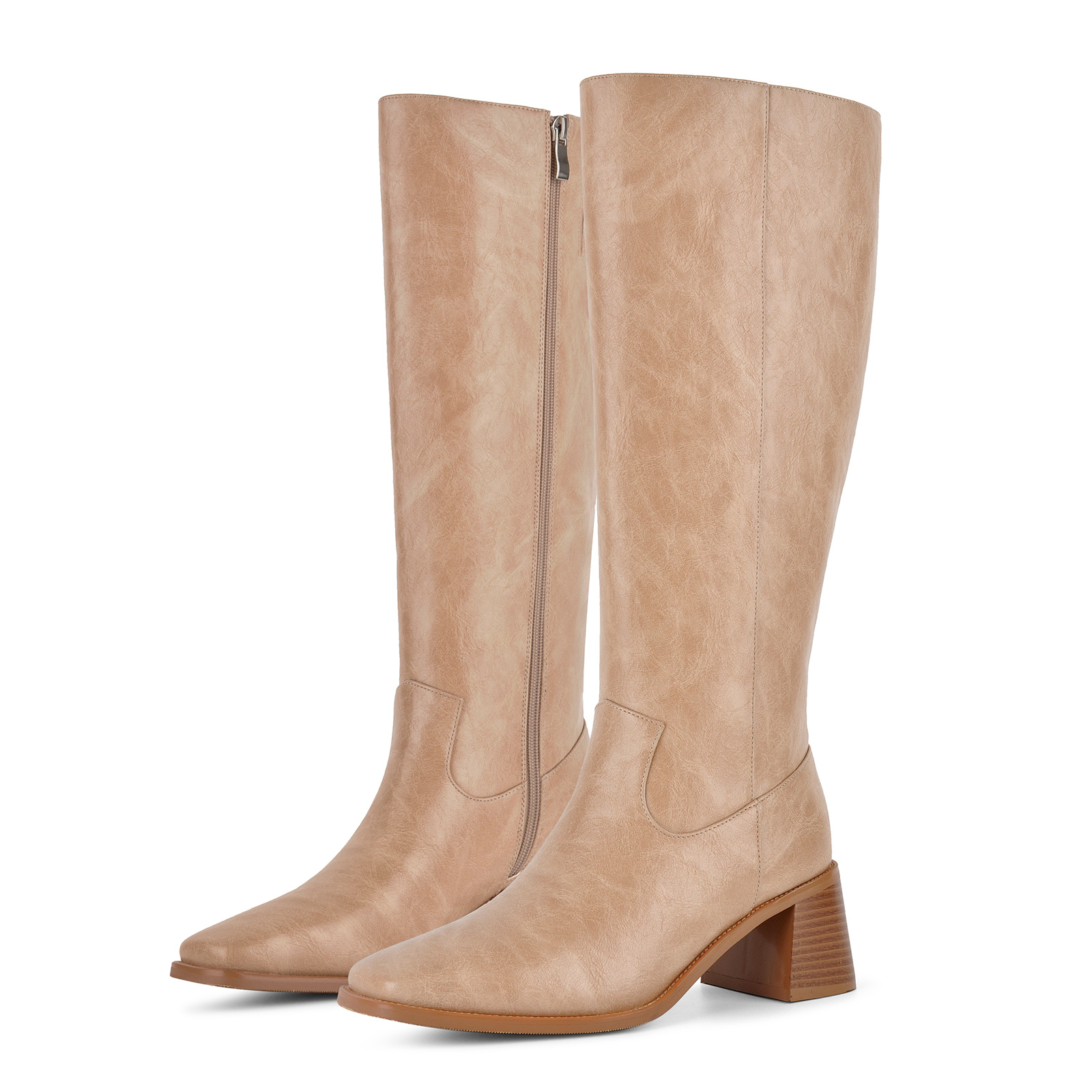 Square Toe Zipper Chunky Heel Knee High Boots