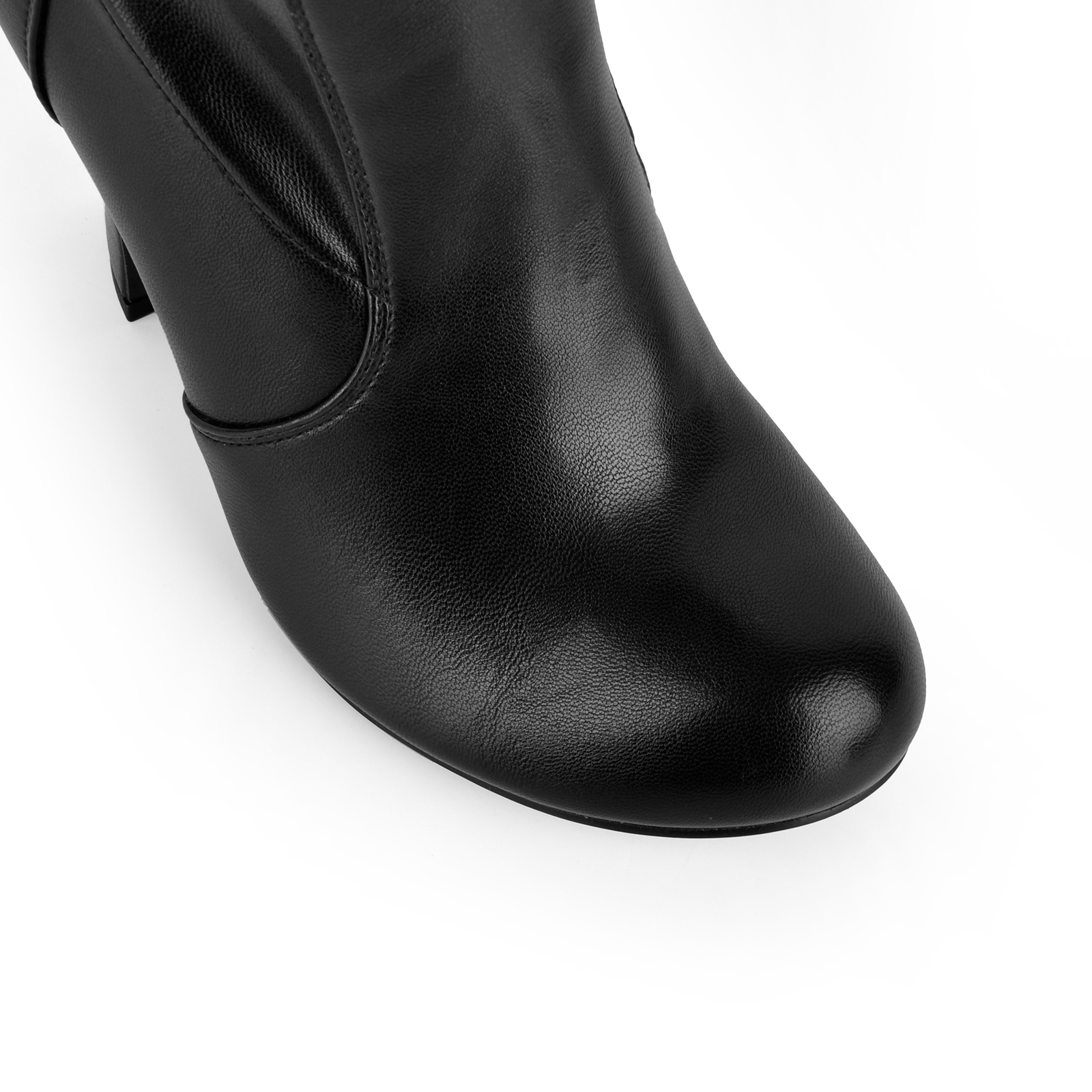 Round Toe Side Zipper Block Heel Knee High Boots