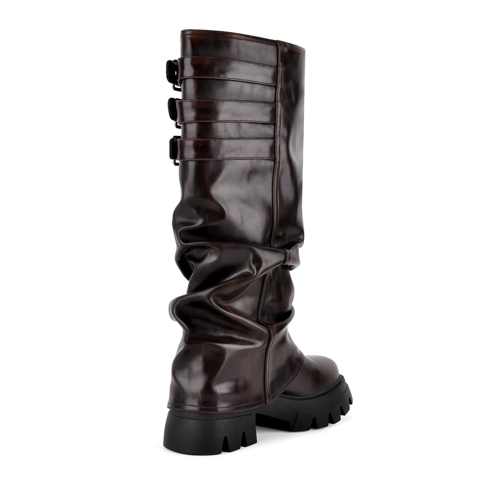 Platform Fold Over Buckles Knee High Boots