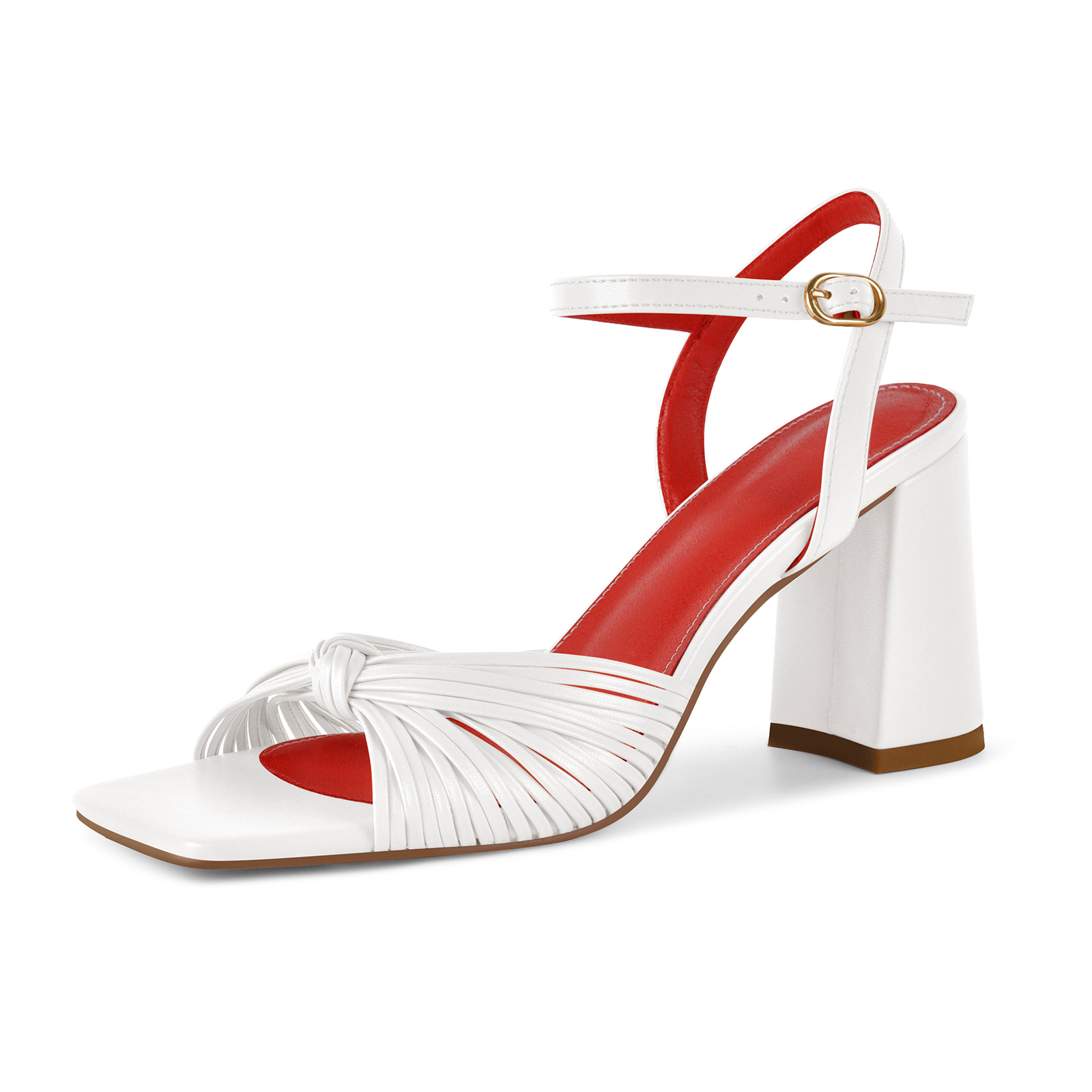 Square Toe Ankle Strap Chunky Heel Sandals