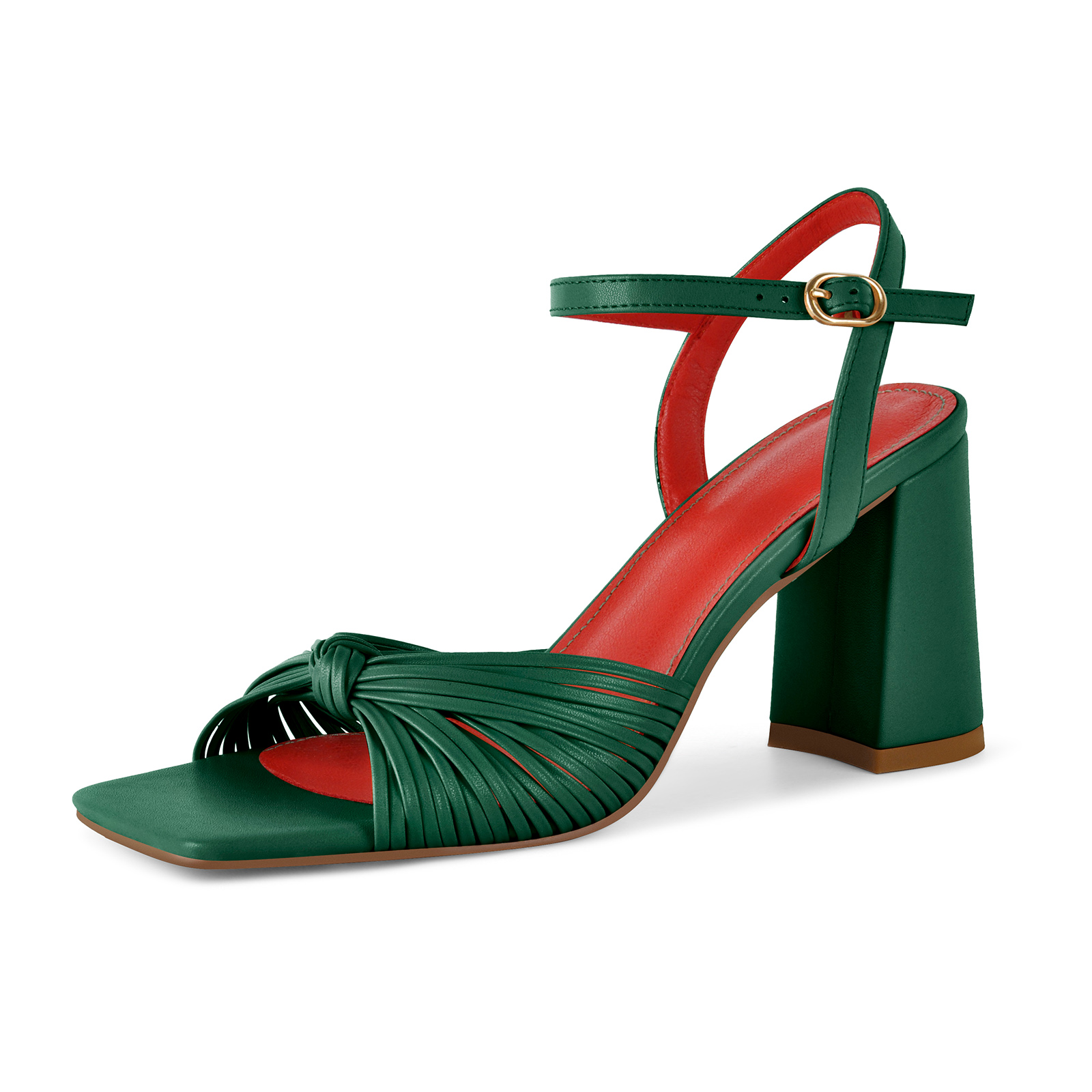Square Toe Ankle Strap Chunky Heel Sandals
