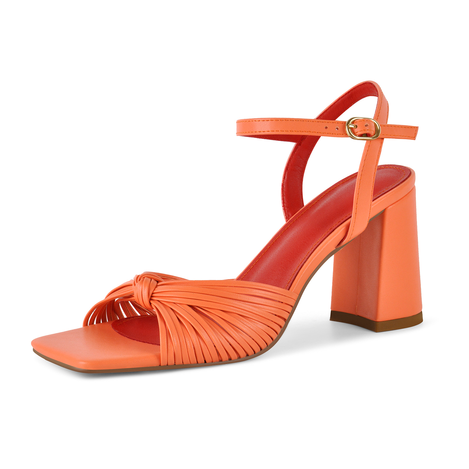 Square Toe Ankle Strap Chunky Heel Sandals