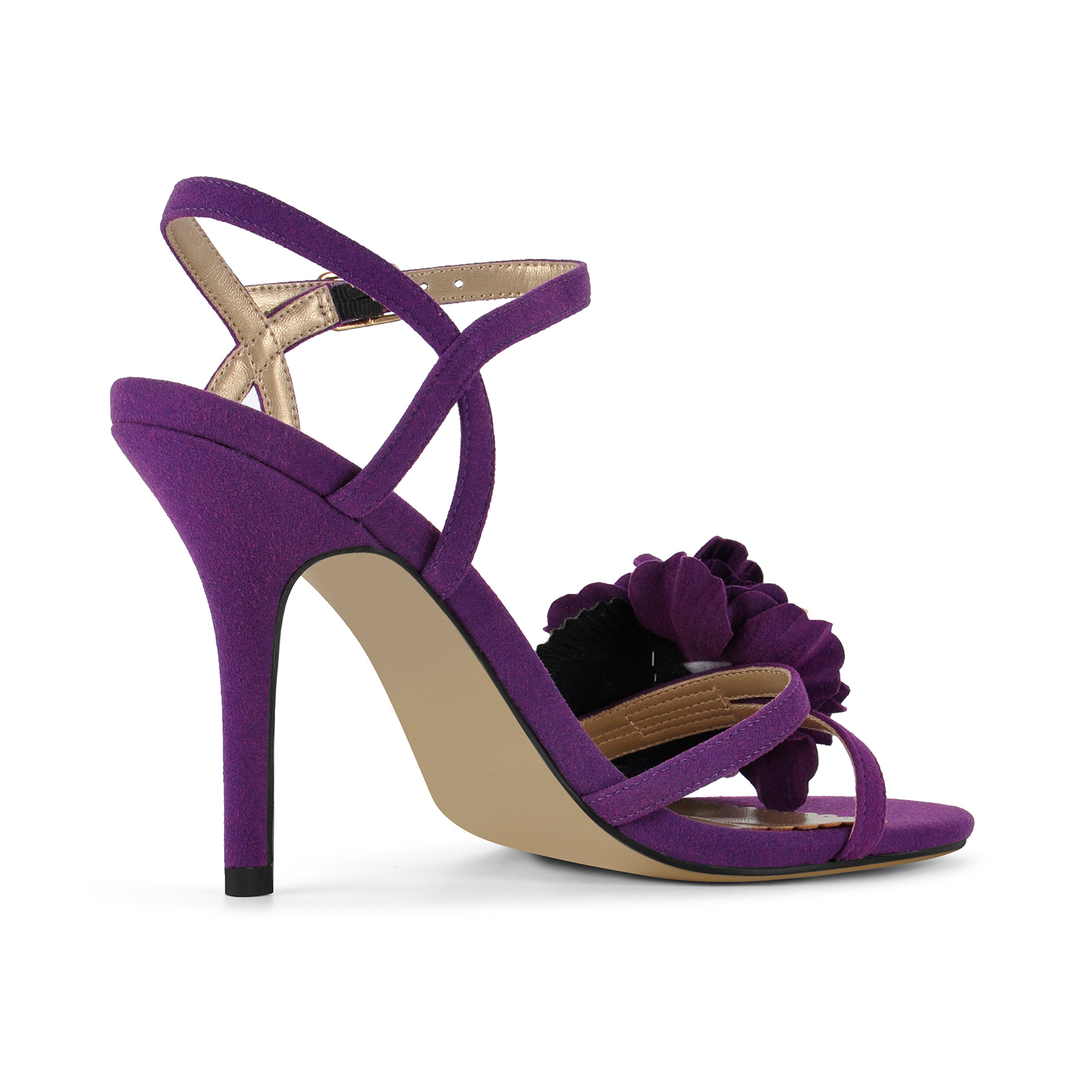 Suede Flower Buckle Strap Stiletto Sandals