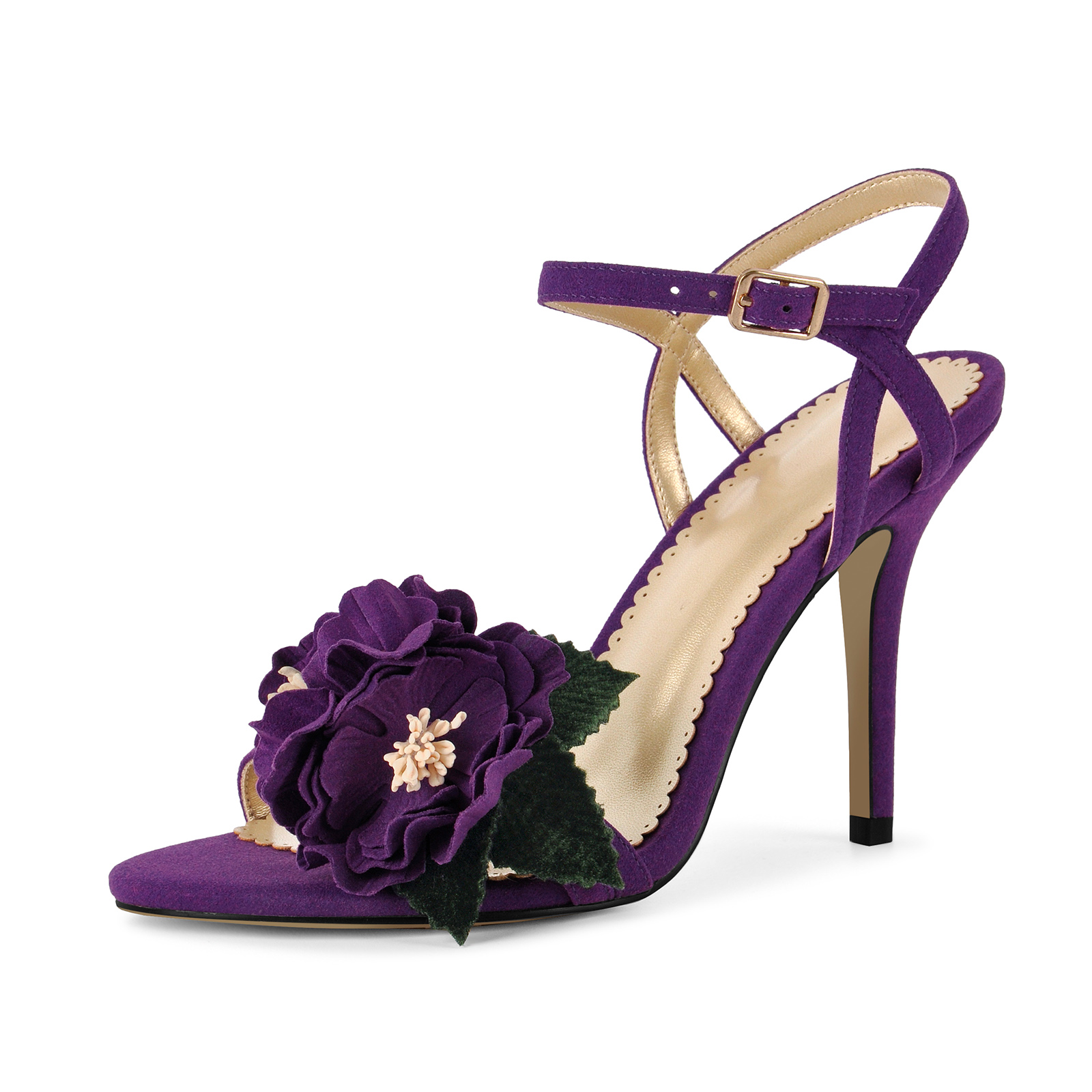 Suede Flower Buckle Strap Stiletto Sandals