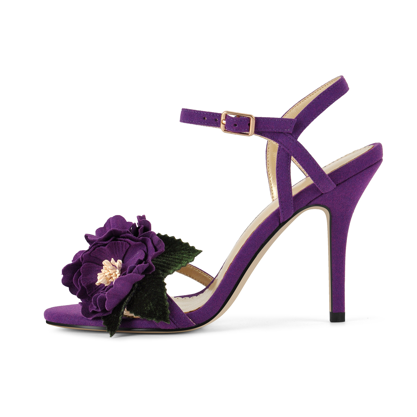 Suede Flower Buckle Strap Stiletto Sandals