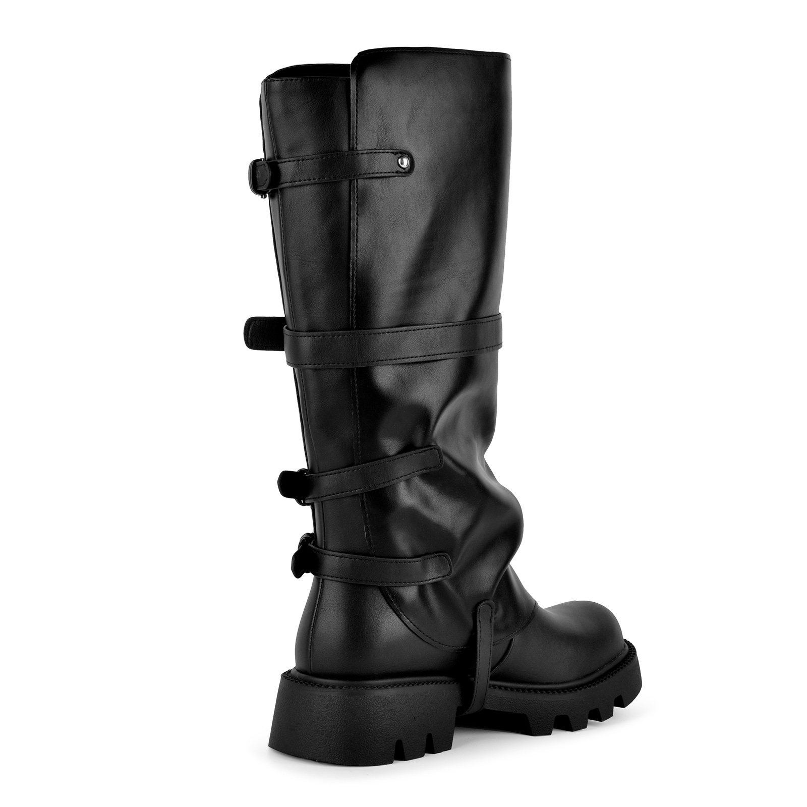 Platform Multi Buckle Strap Mid-Calf Boots