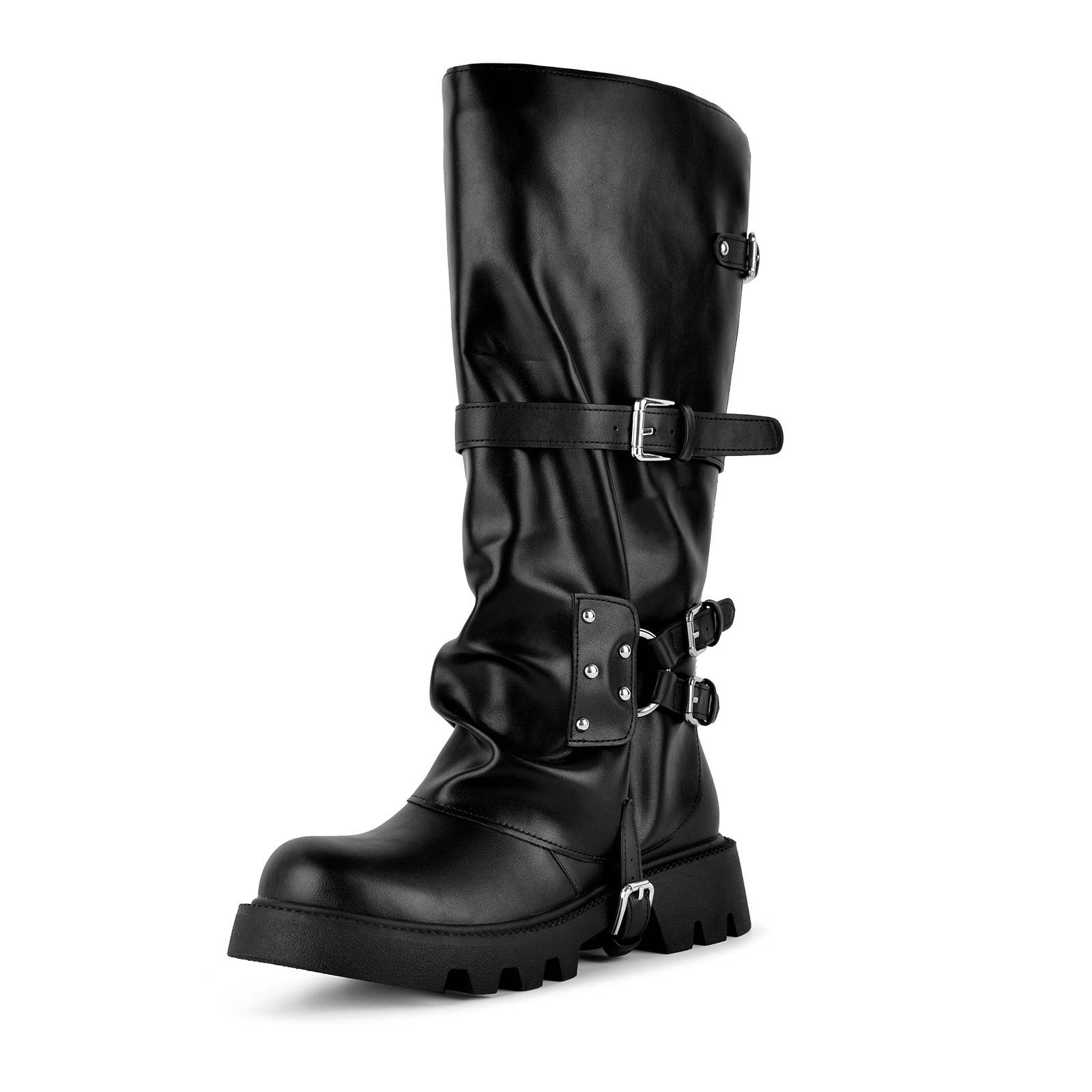 Platform Multi Buckle Strap Mid-Calf Boots