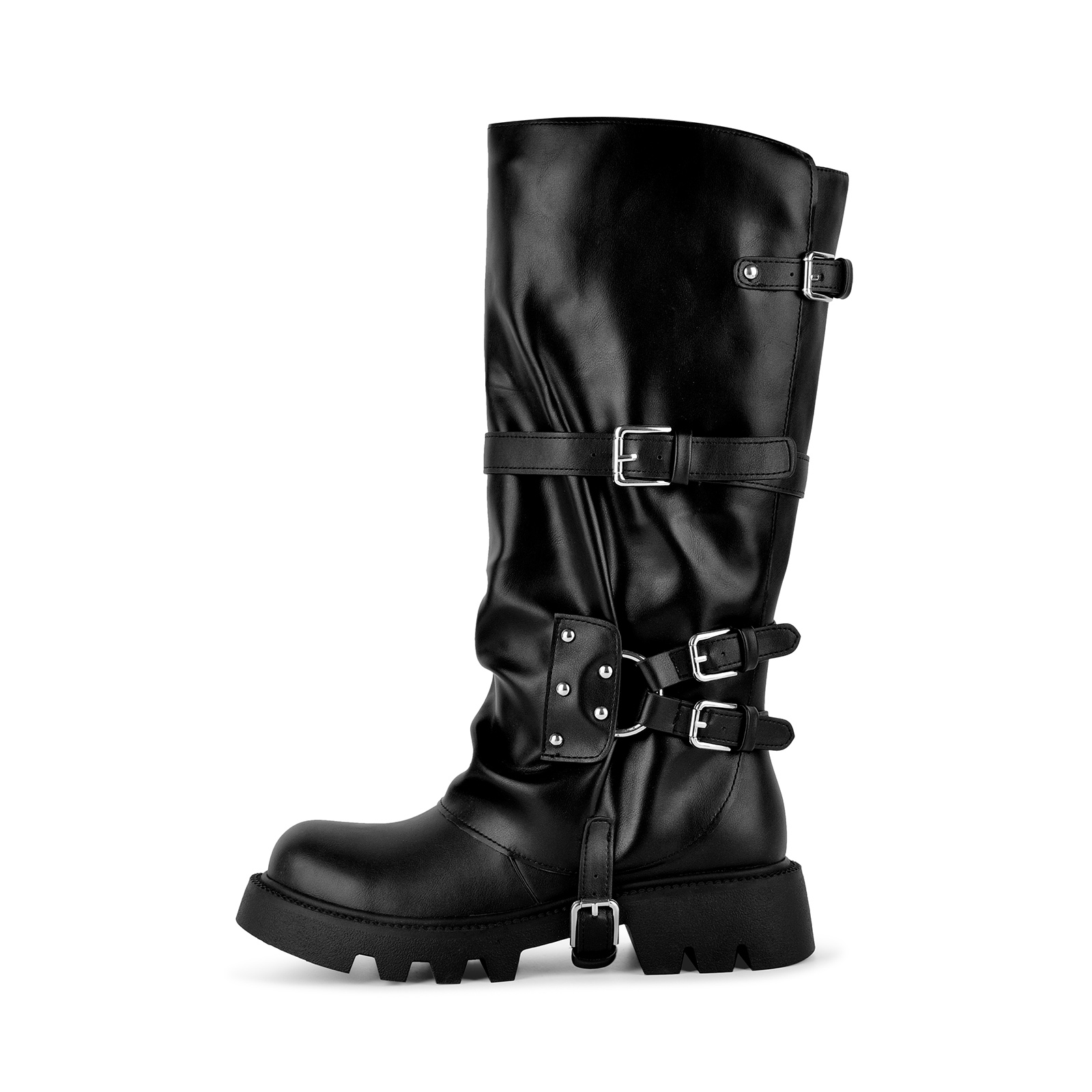 Platform Multi Buckle Strap Mid-Calf Boots