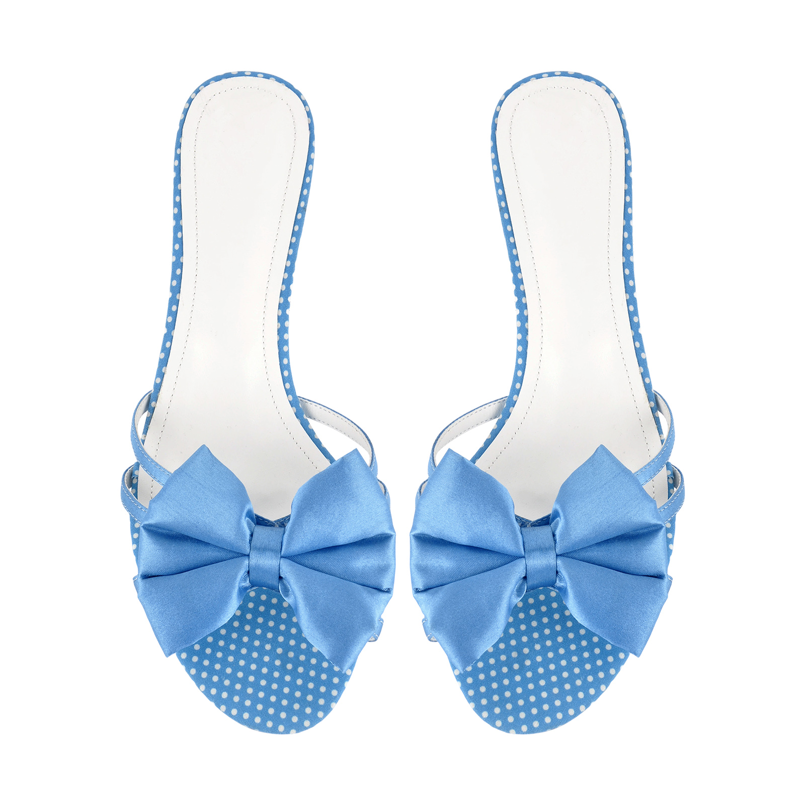 Bow Round Toe Polka Dot Kitten Heel Mules