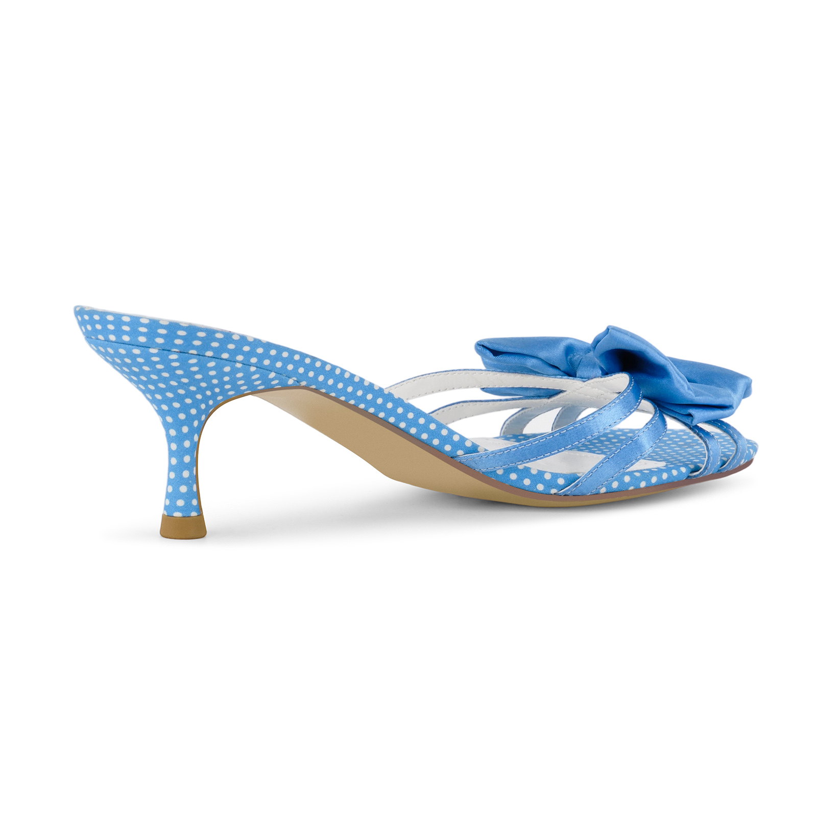 Bow Round Toe Polka Dot Kitten Heel Mules
