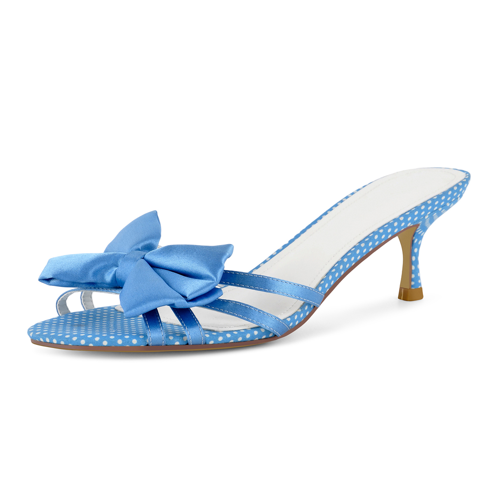 Bow Round Toe Polka Dot Kitten Heel Mules