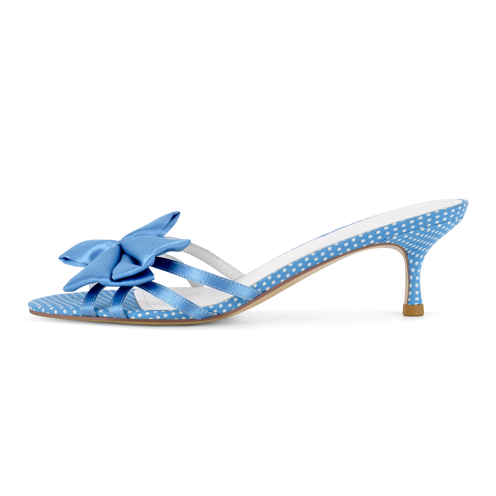 Bow Round Toe Polka Dot Kitten Heel Mules