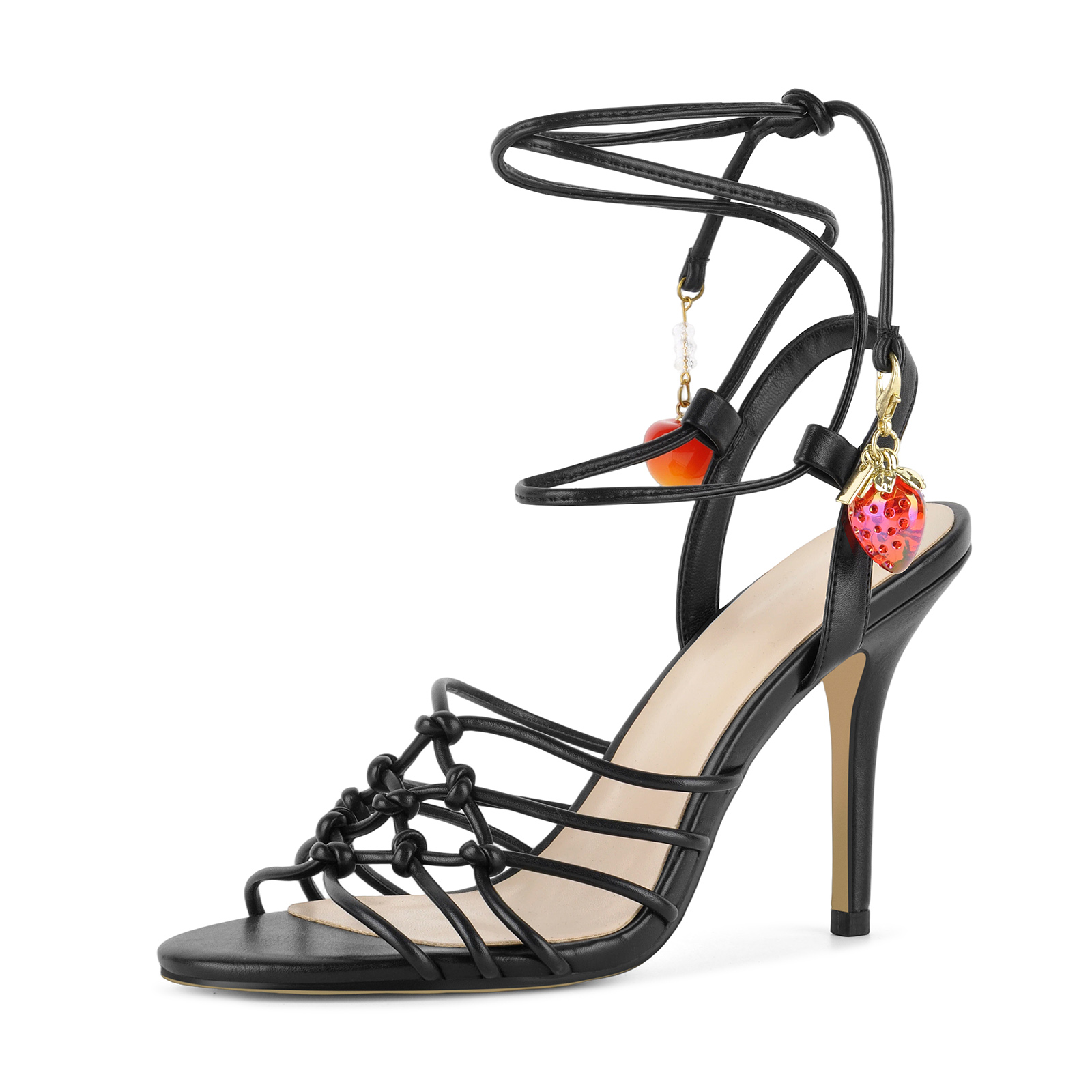 Fruit Pendant Knotted Strappy Lace-up Sandals