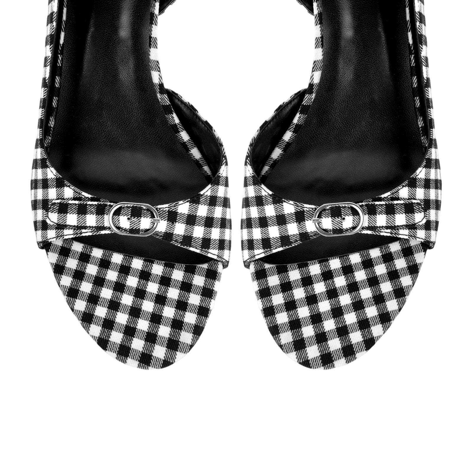 Round Toe Gingham Buckle Slingback Sandals