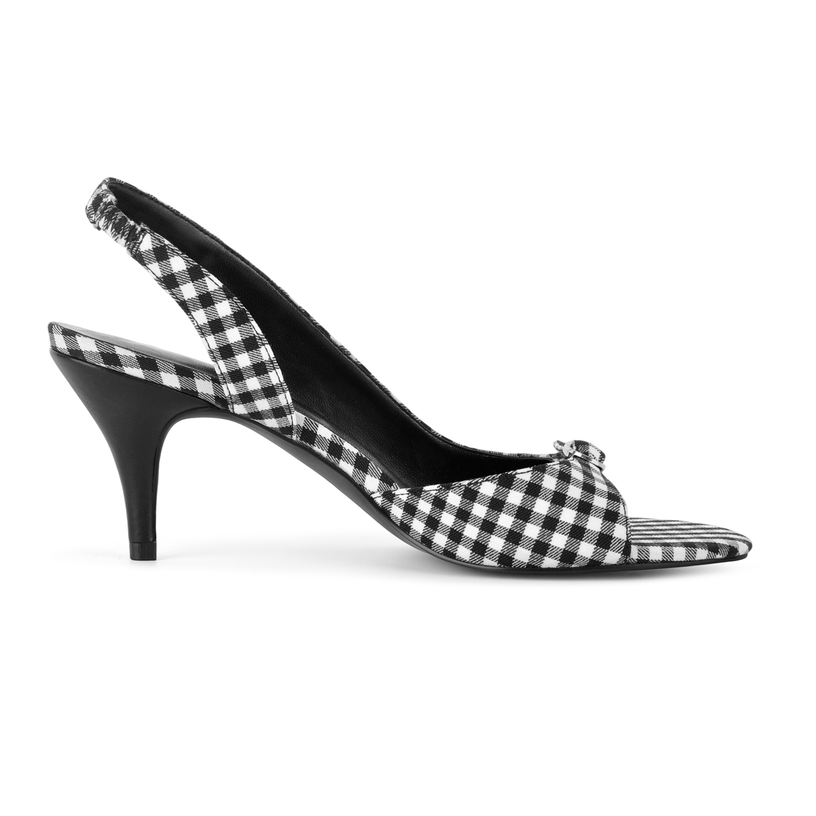 Round Toe Gingham Buckle Slingback Sandals