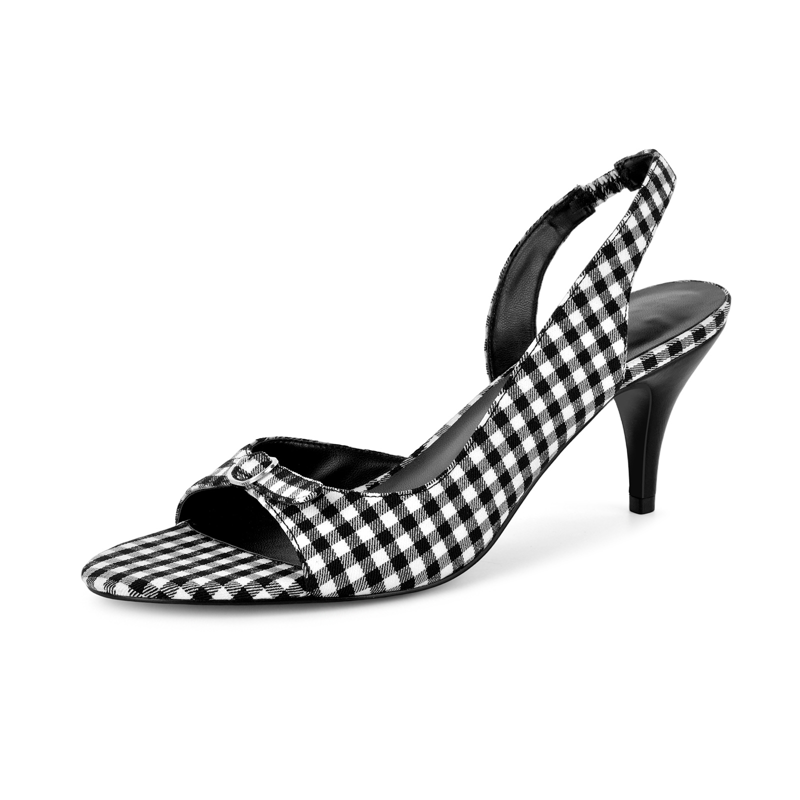 Round Toe Gingham Buckle Slingback Sandals