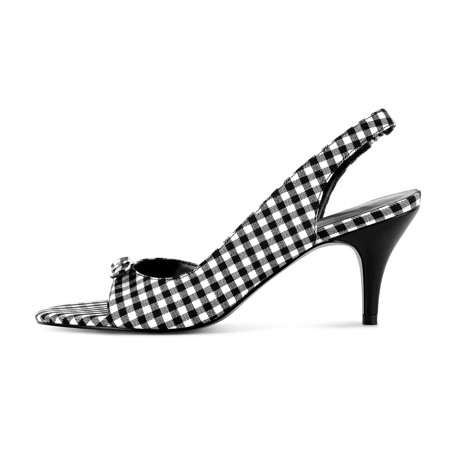 Round Toe Gingham Buckle Slingback Sandals