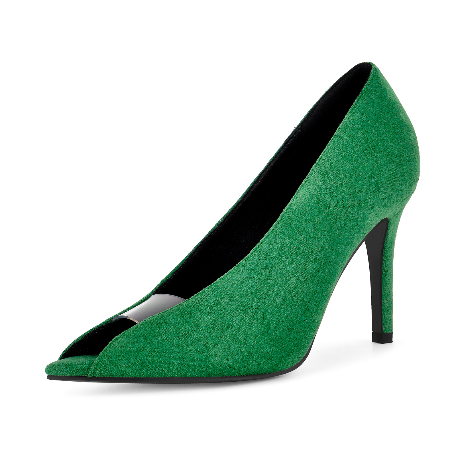 Peep Toe Suede Cutout Clear Stiletto Pumps