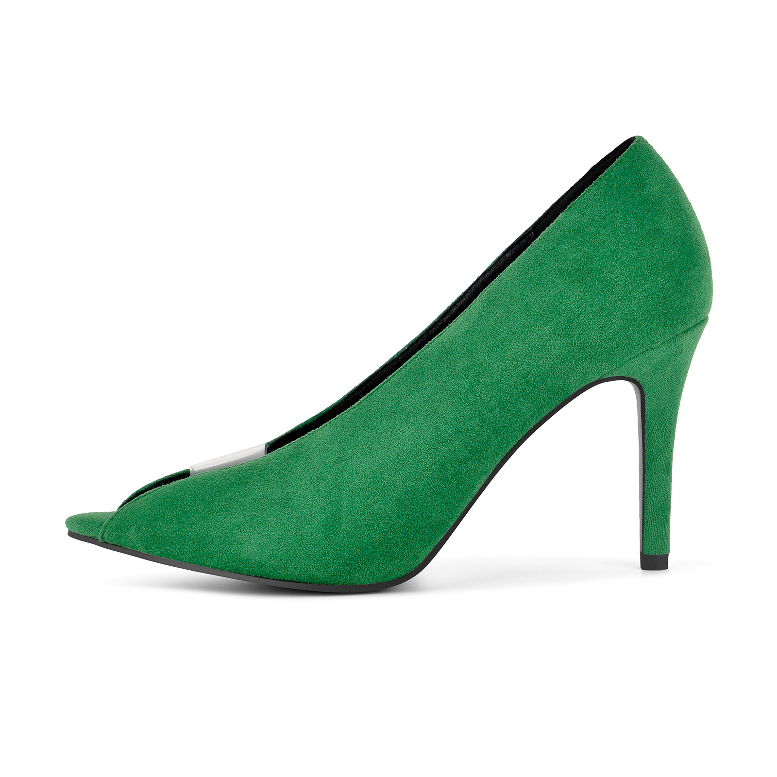 Peep Toe Suede Cutout Clear Stiletto Pumps