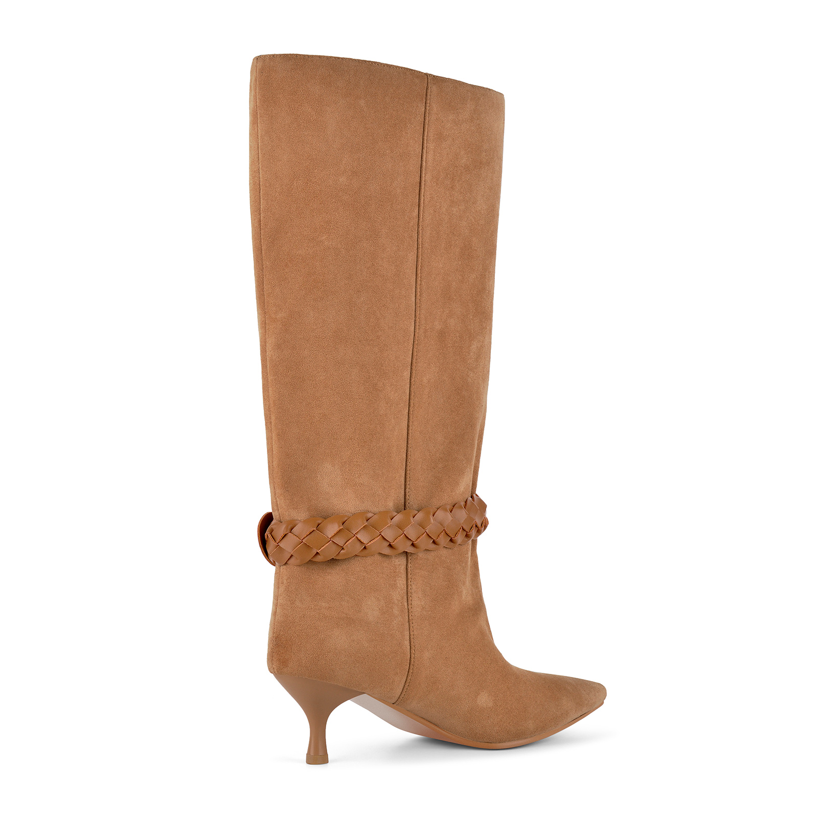 Suede Braided Buckle Strap Knee High Boots