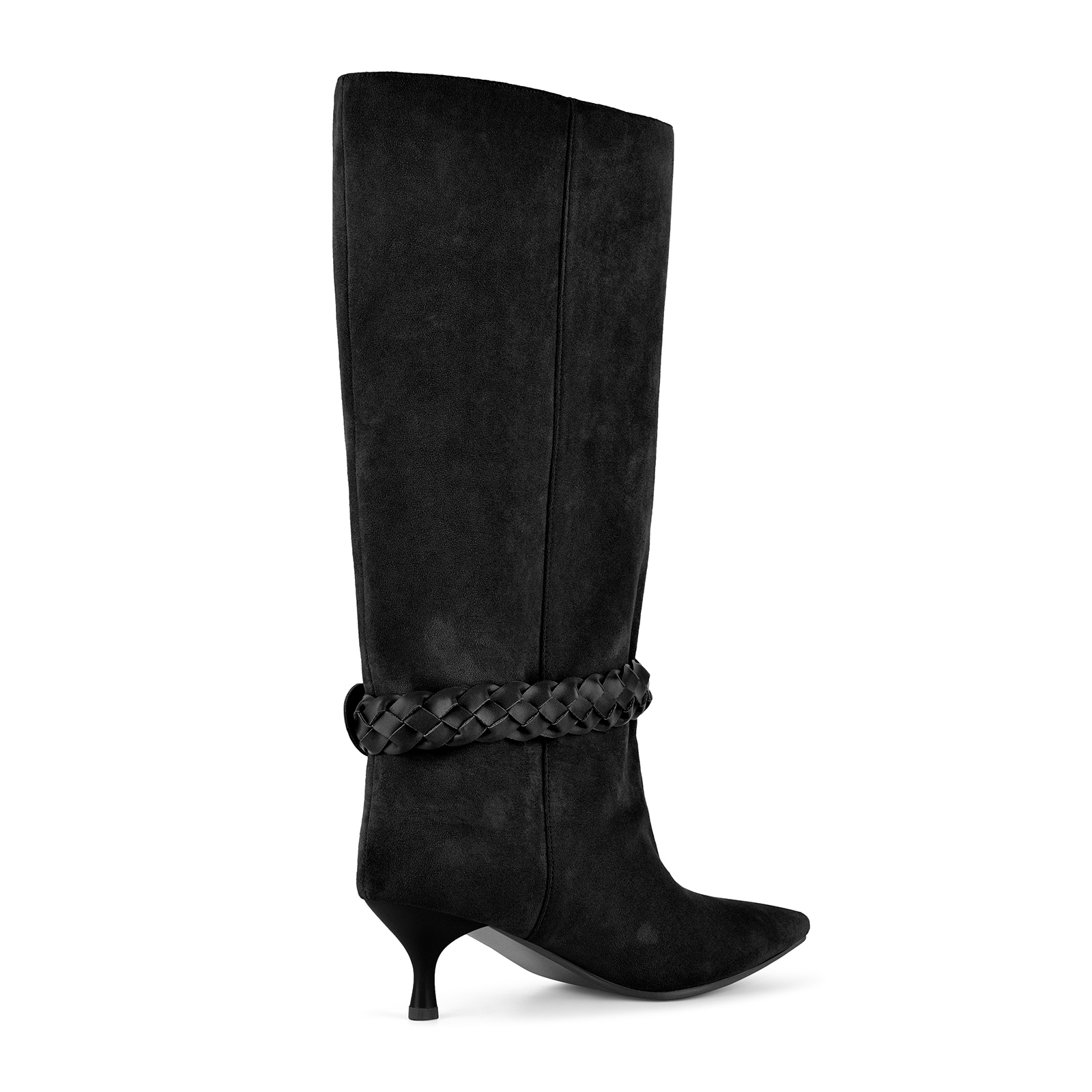 Suede Braided Buckle Strap Knee High Boots