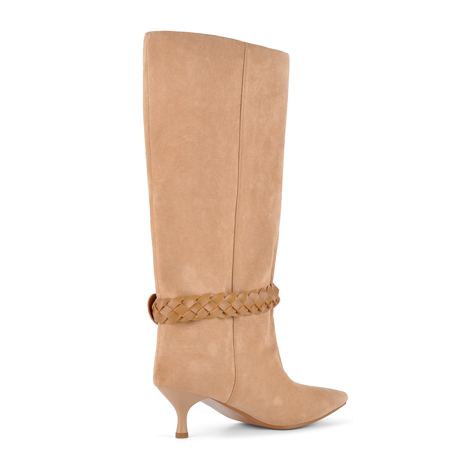 Suede Braided Buckle Strap Knee High Boots