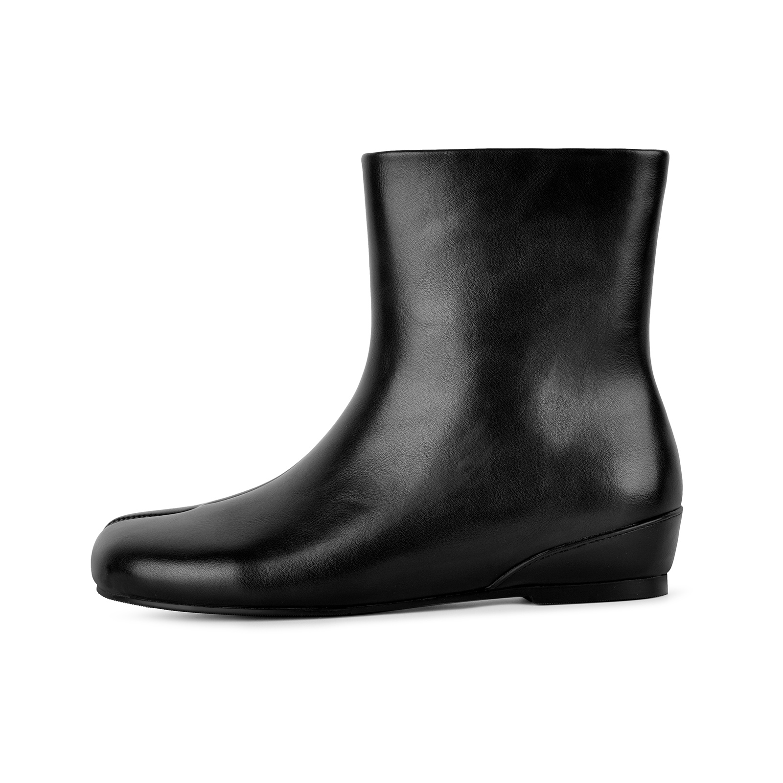 Round Toe Tabi Side Zipper Flat Ankle Boots