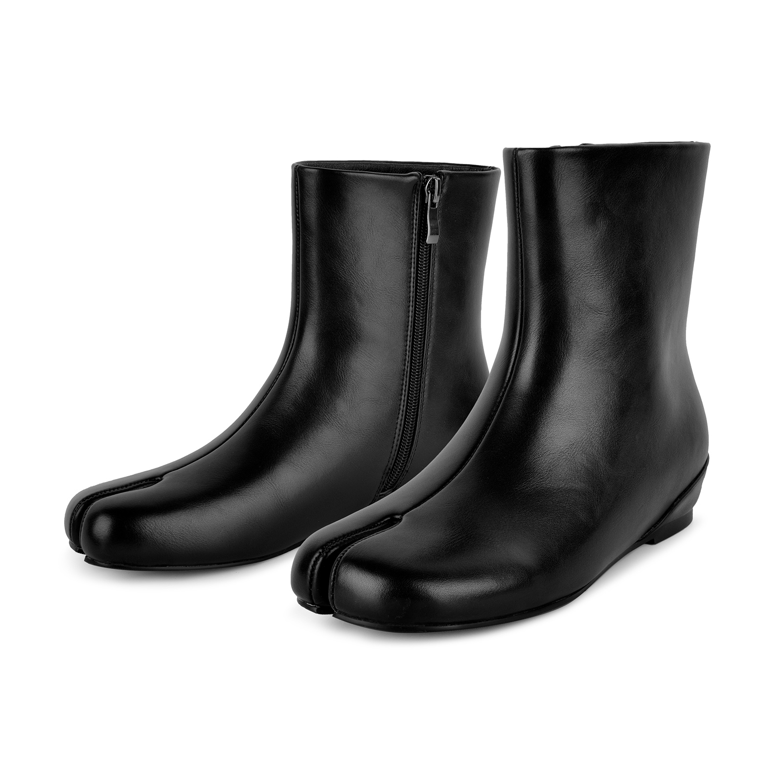 Round Toe Tabi Side Zipper Flat Ankle Boots