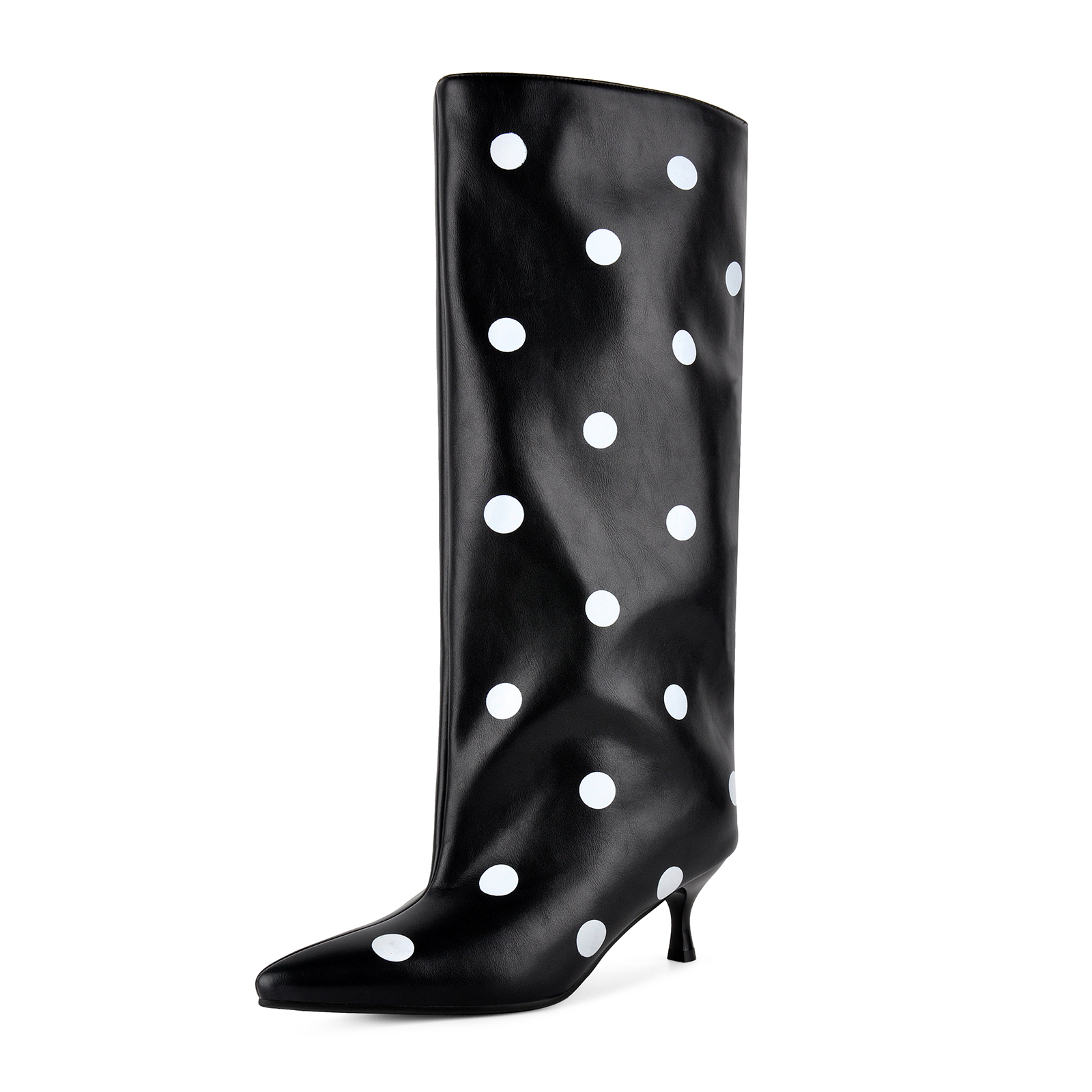 Pointed Toe Polka Dot Mid-Calf Boots