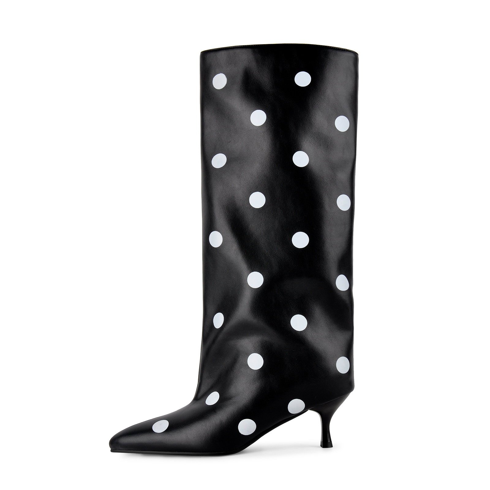 Pointed Toe Polka Dot Mid-Calf Boots